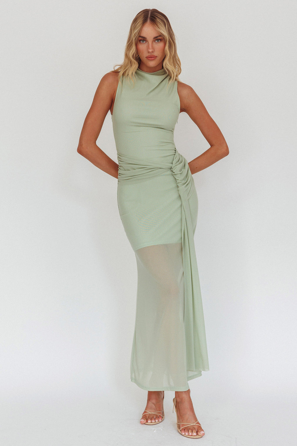 Girl's Night Waist Sash Maxi Dress Sage by Selfie Leslie