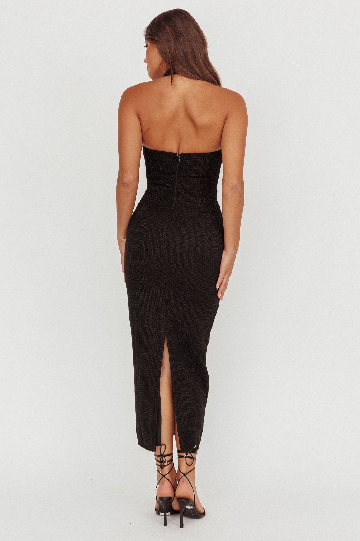 She Is Button Front Halter Midi Dress Tweed Black - S She Is Button Front Halter Midi Dress Tweed Black - S