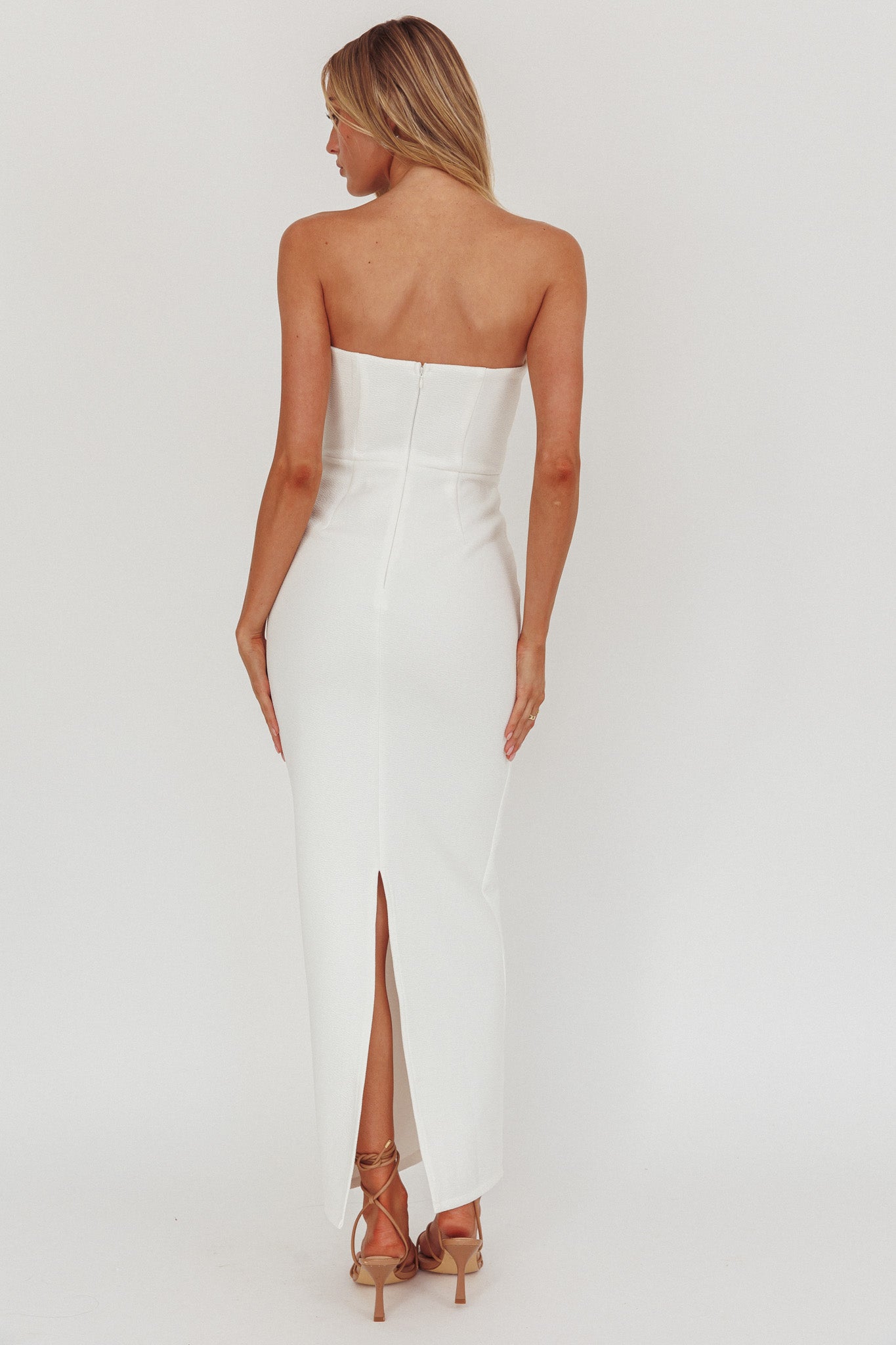 She Is Button Front Strapless Maxi Dress White She Is Button Front Strapless Maxi Dress White