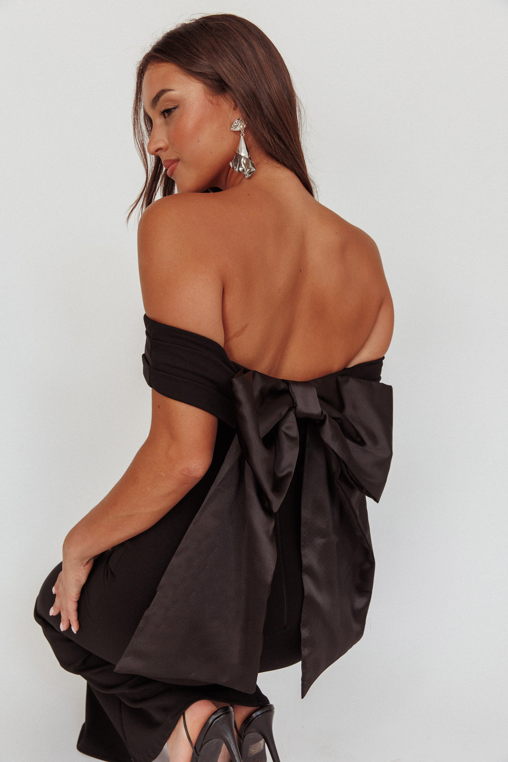 Dancing Queens Bow Back Maxi Dress Black by Selfie Leslie