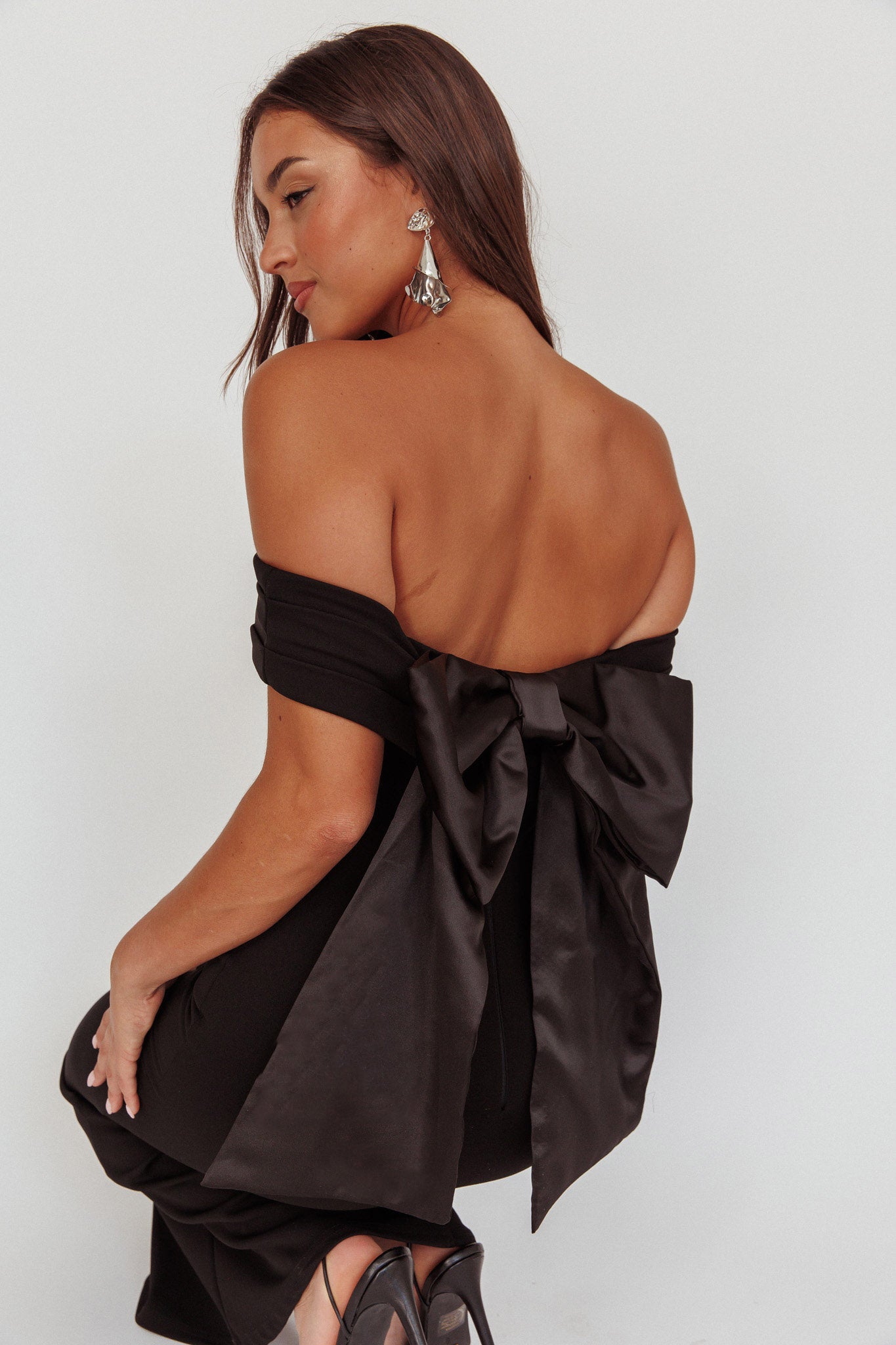 Dancing Queens Bow Back Maxi Dress Black by Selfie Leslie