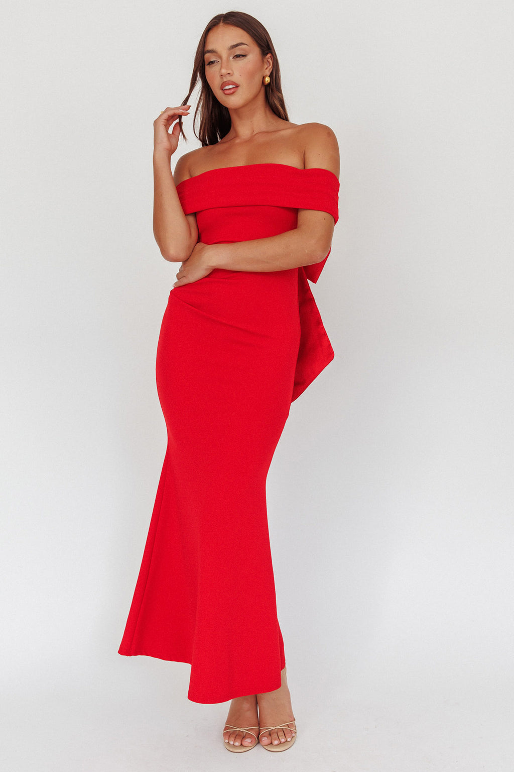 Dancing Queens Bow Back Maxi Dress Red by Selfie Leslie