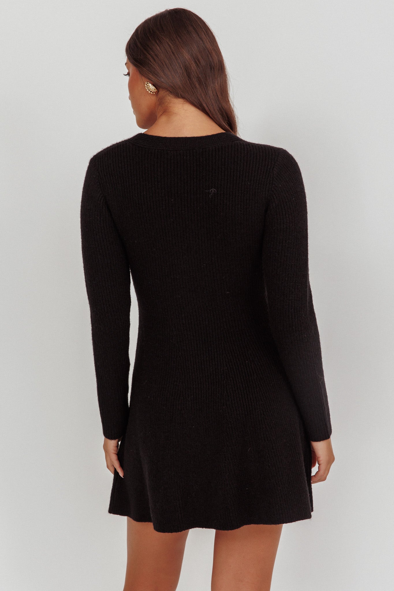 Irma Gold Button Knit Mini Dress Black | Selfie Leslie