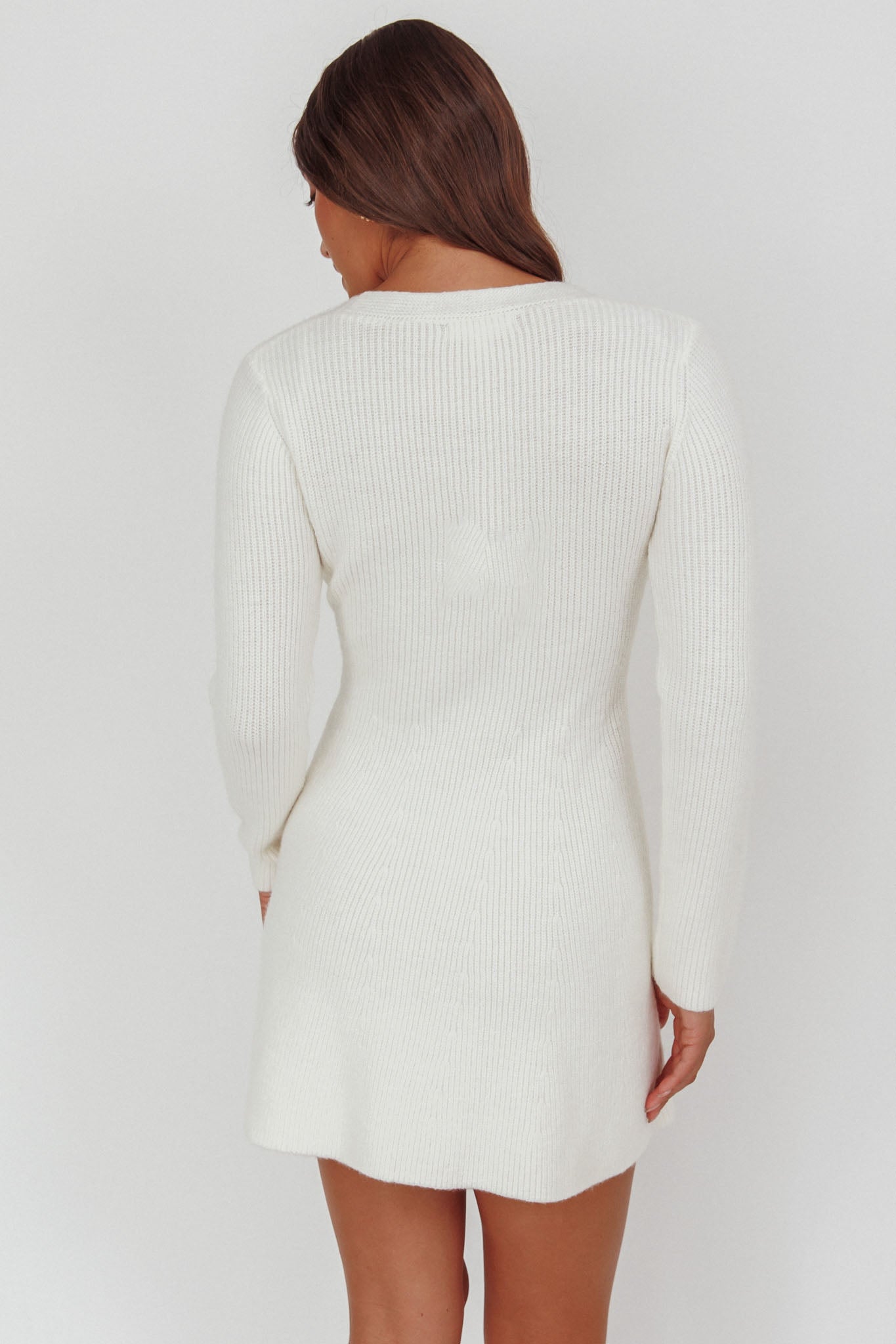 Irma Gold Button Knit Mini Dress White by Selfie Leslie