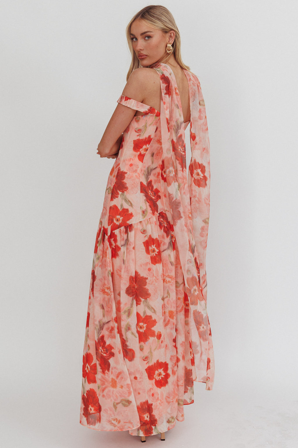 Kaycee Drop Waist Maxi Dress Floral Red by Selfie Leslie