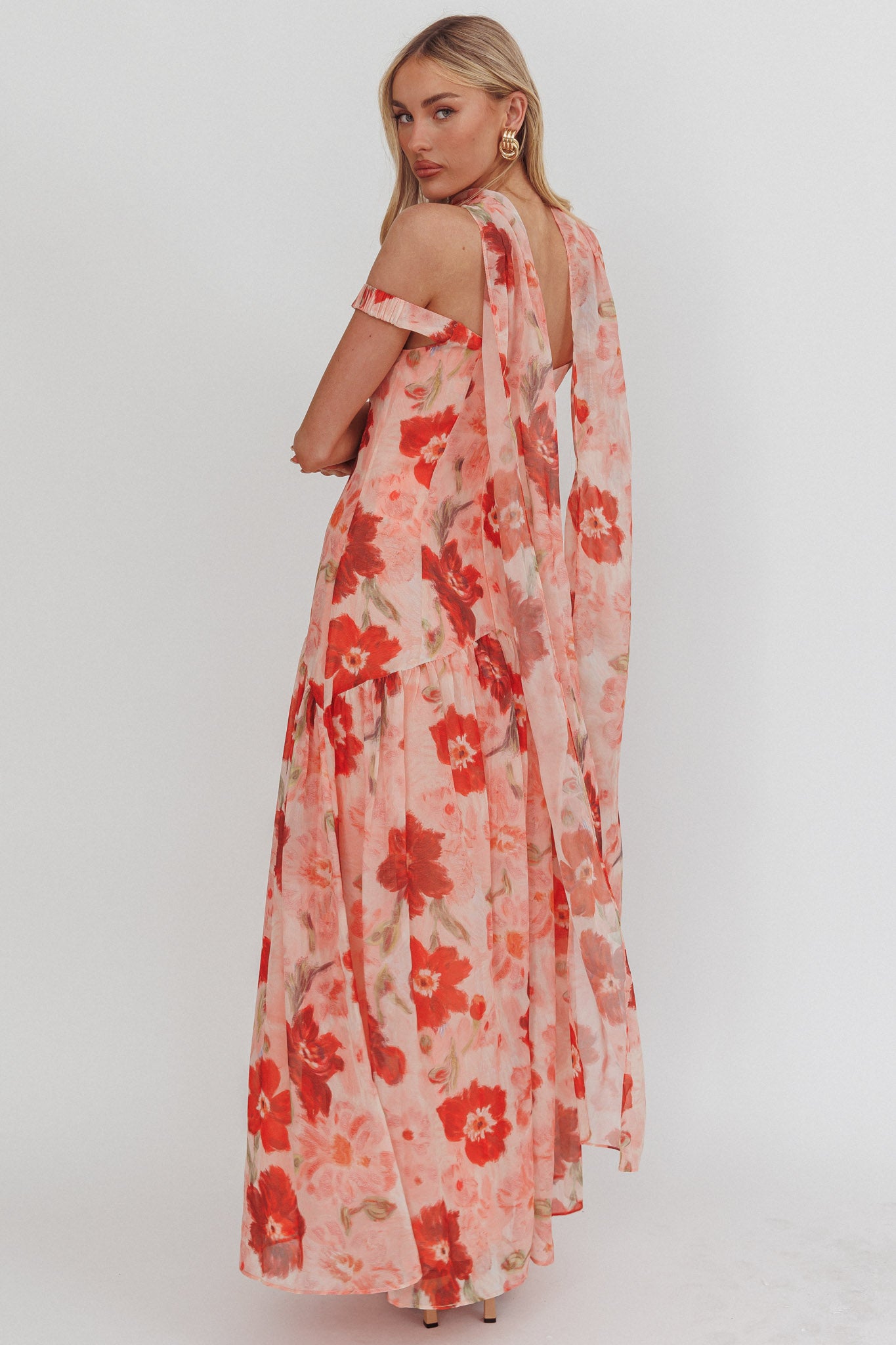 Kaycee Drop Waist Maxi Dress Floral Red by Selfie Leslie