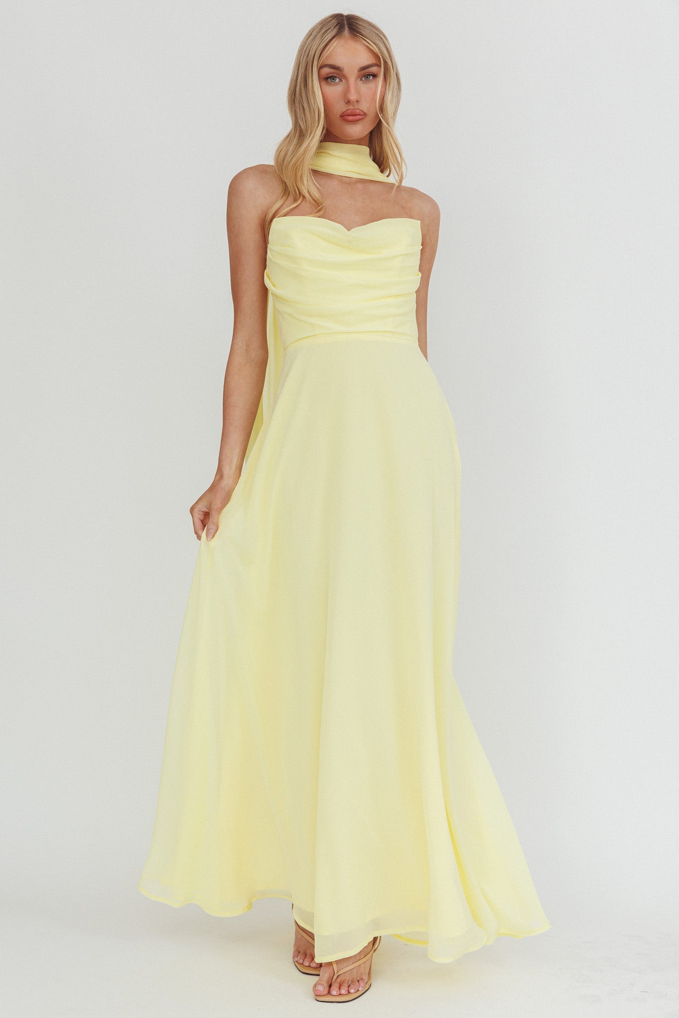 Kaycee Strapless Scarf Maxi Dress Yellow | Selfie Leslie Kaycee Strapless Scarf Maxi Dress Yellow | Selfie Leslie