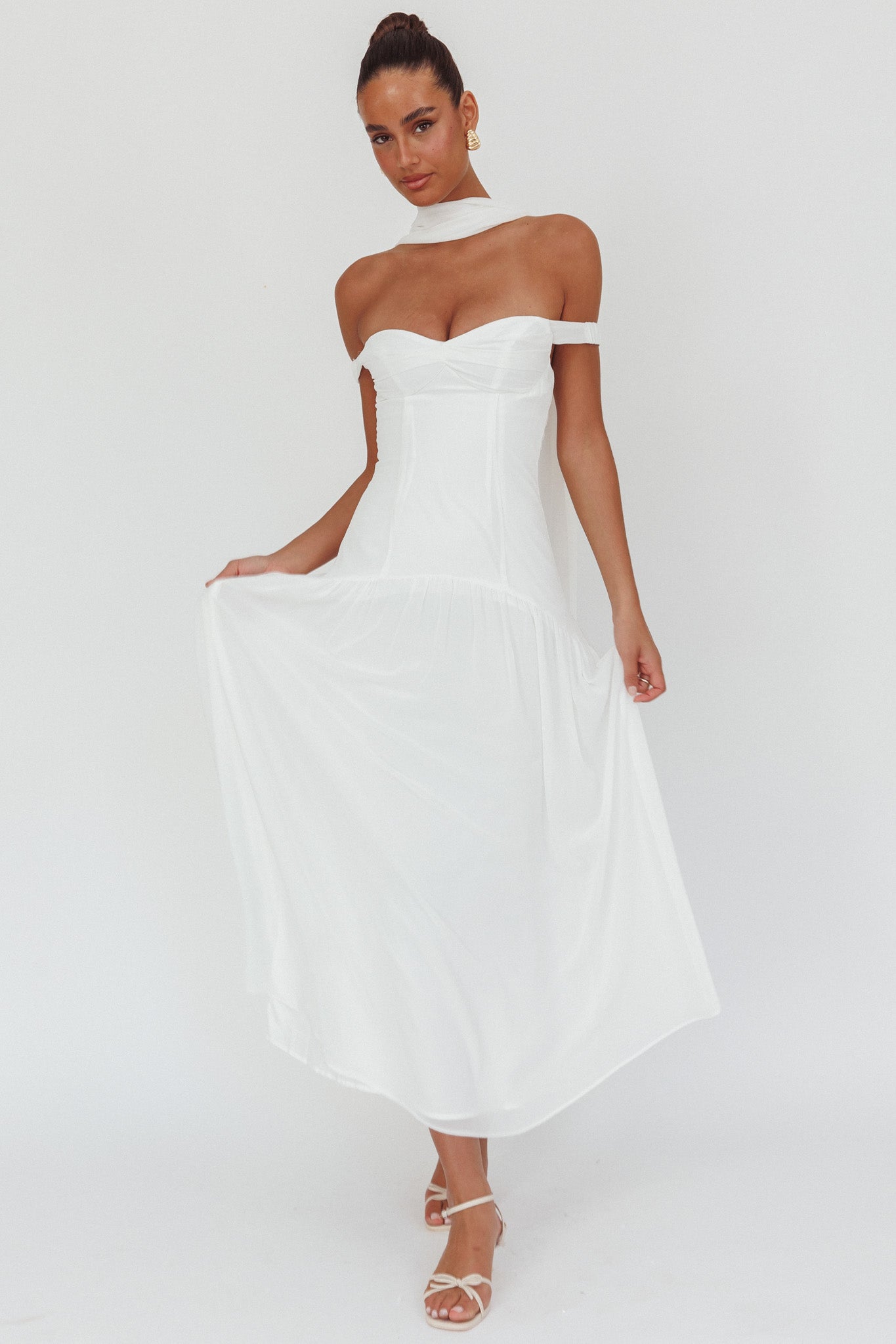 Kaycee Drop Waist Maxi Dress White by Selfie Leslie