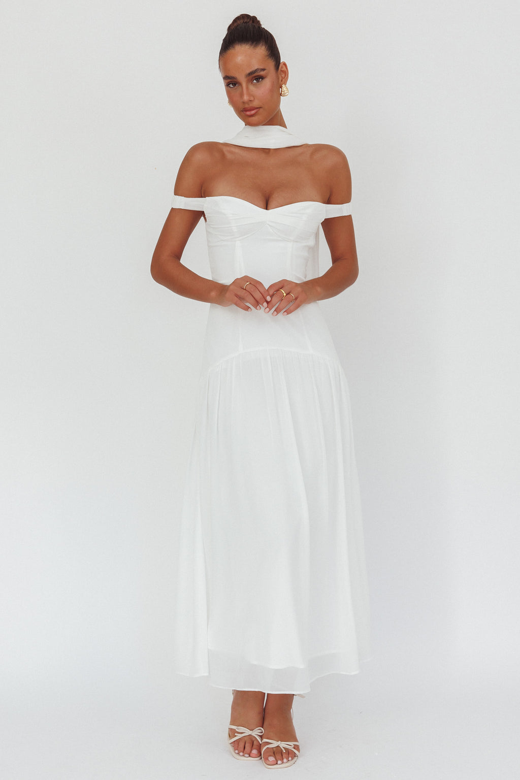 Kaycee Drop Waist Maxi Dress White by Selfie Leslie