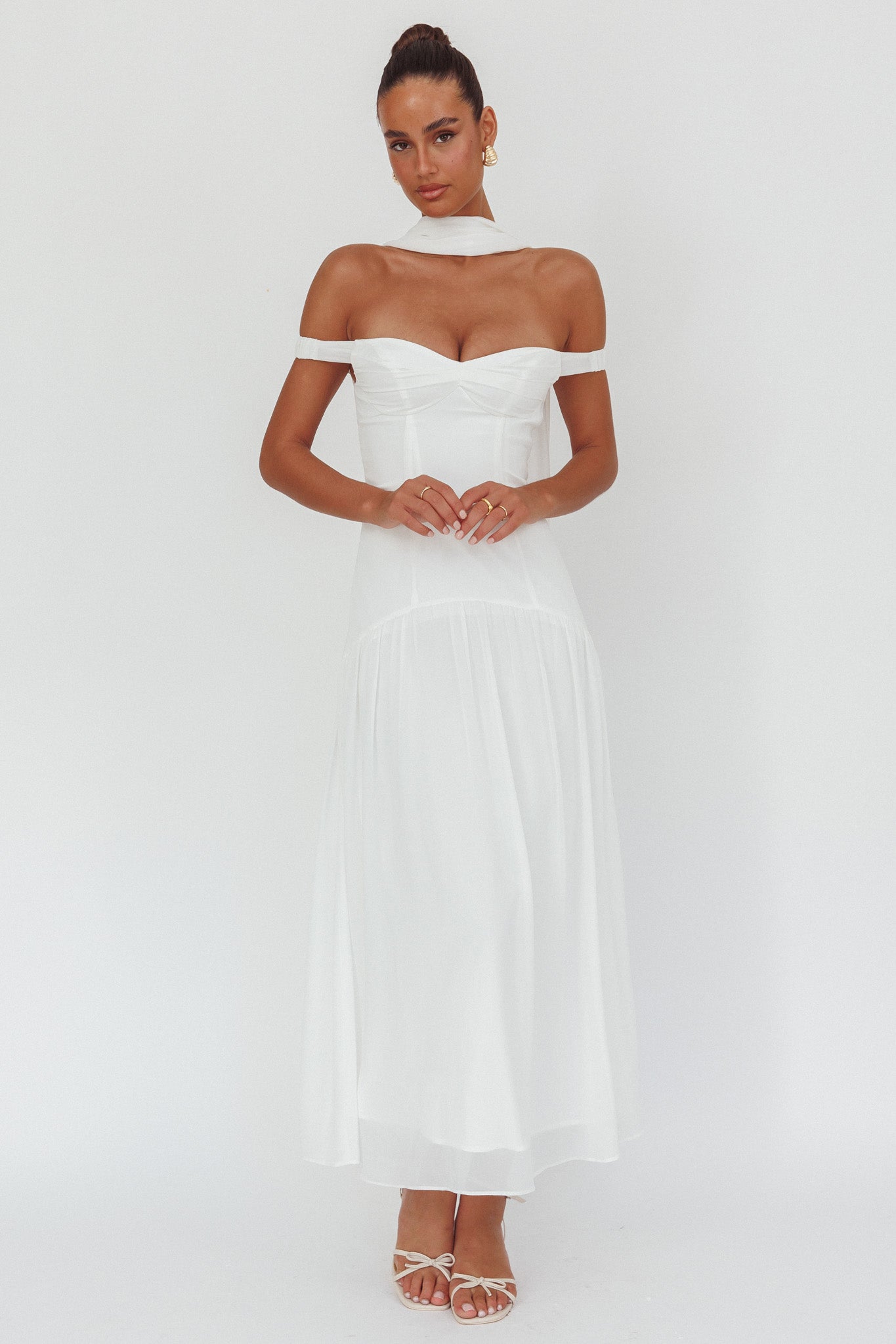 Kaycee Drop Waist Maxi Dress White by Selfie Leslie