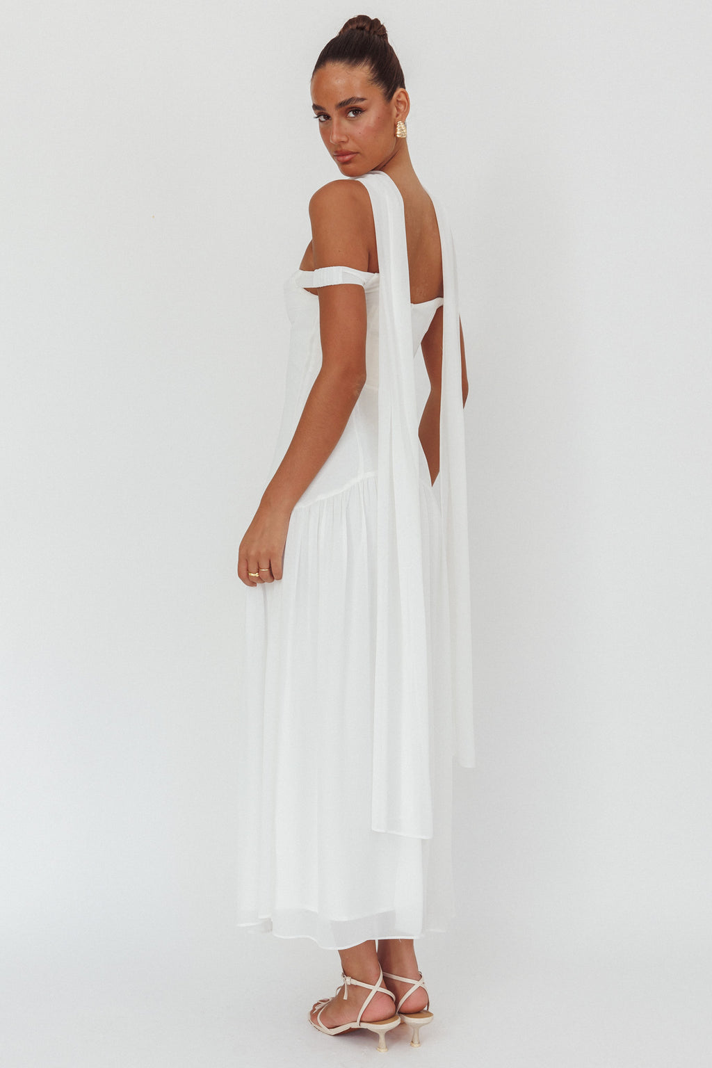 Kaycee Drop Waist Maxi Dress White by Selfie Leslie