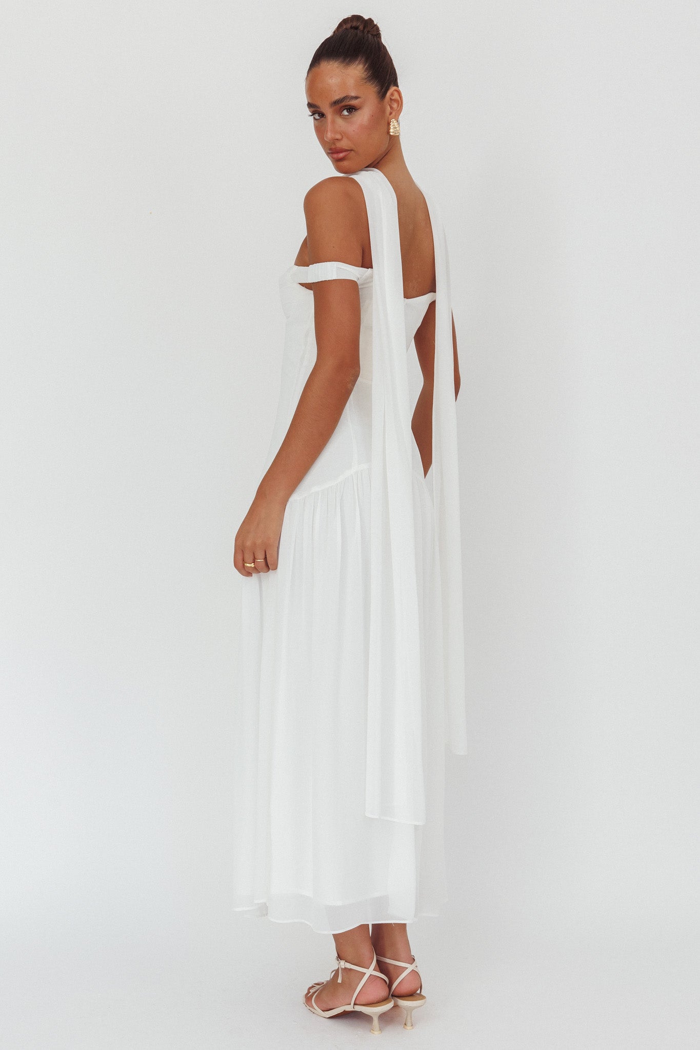 Kaycee Drop Waist Maxi Dress White by Selfie Leslie