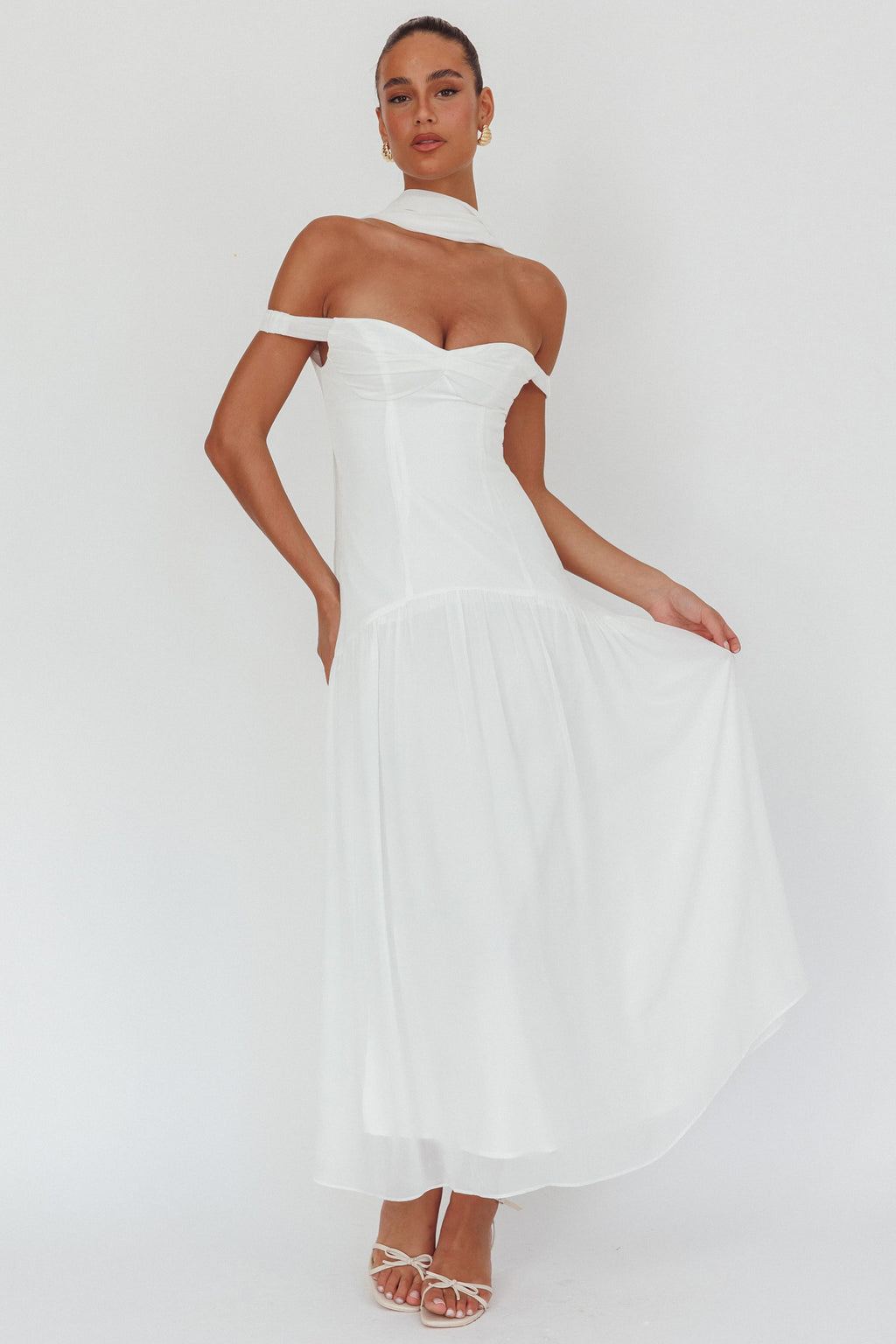 Kaycee Drop Waist Maxi Dress White by Selfie Leslie