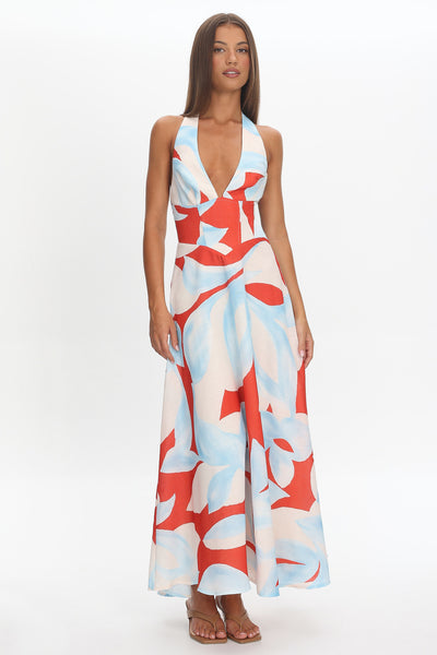 maxi dress red white and blue Riga Halterneck Maxi Dress Blue Multi