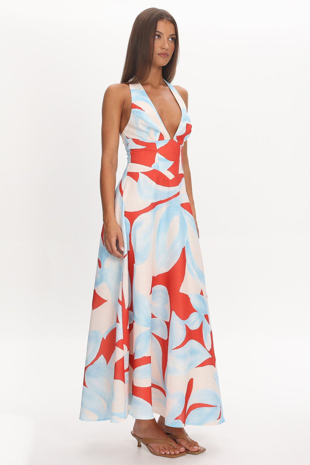 Riga Halterneck Maxi Dress Blue Multi by Selfie Leslie
