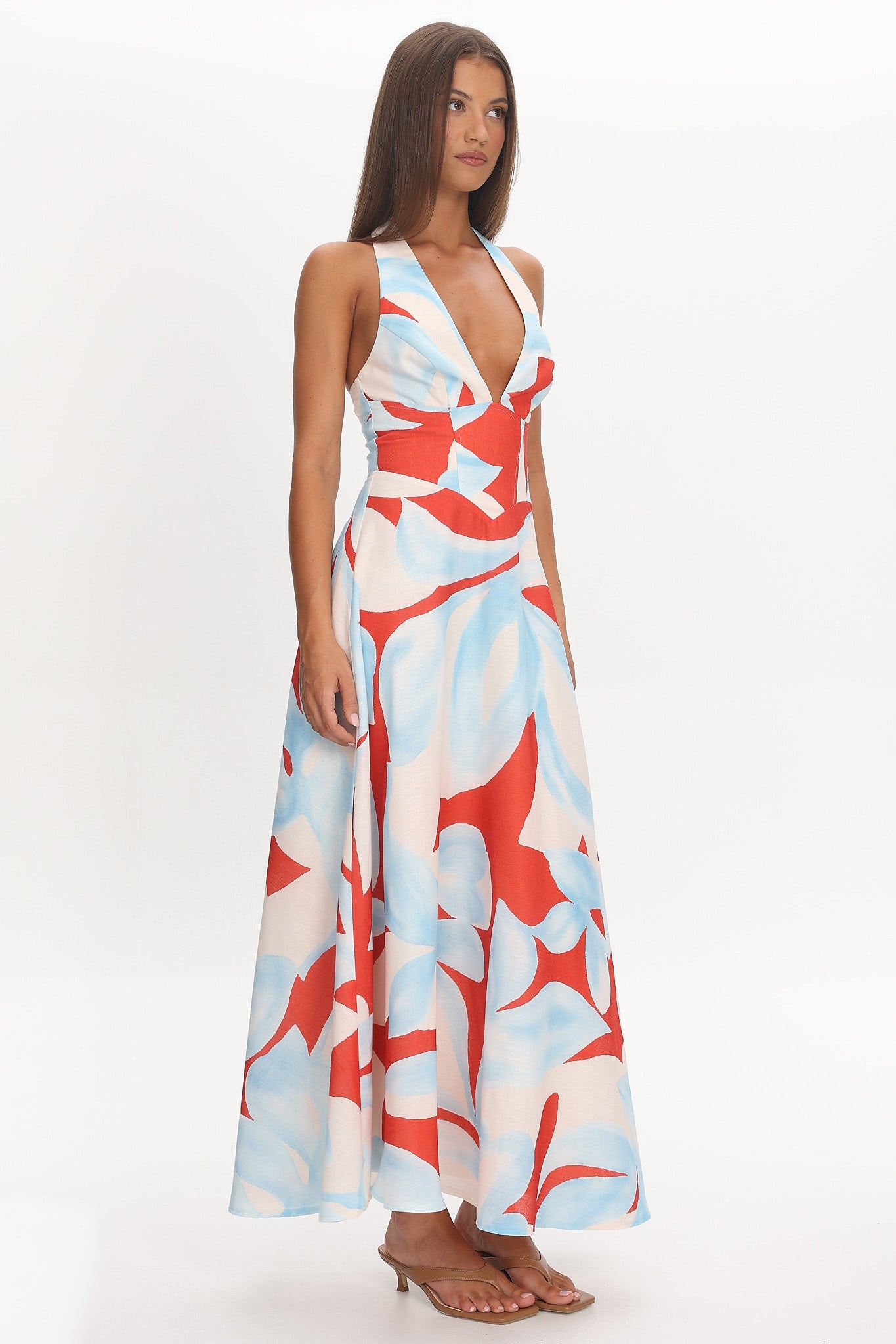 Riga Halterneck Maxi Dress Blue Multi by Selfie Leslie