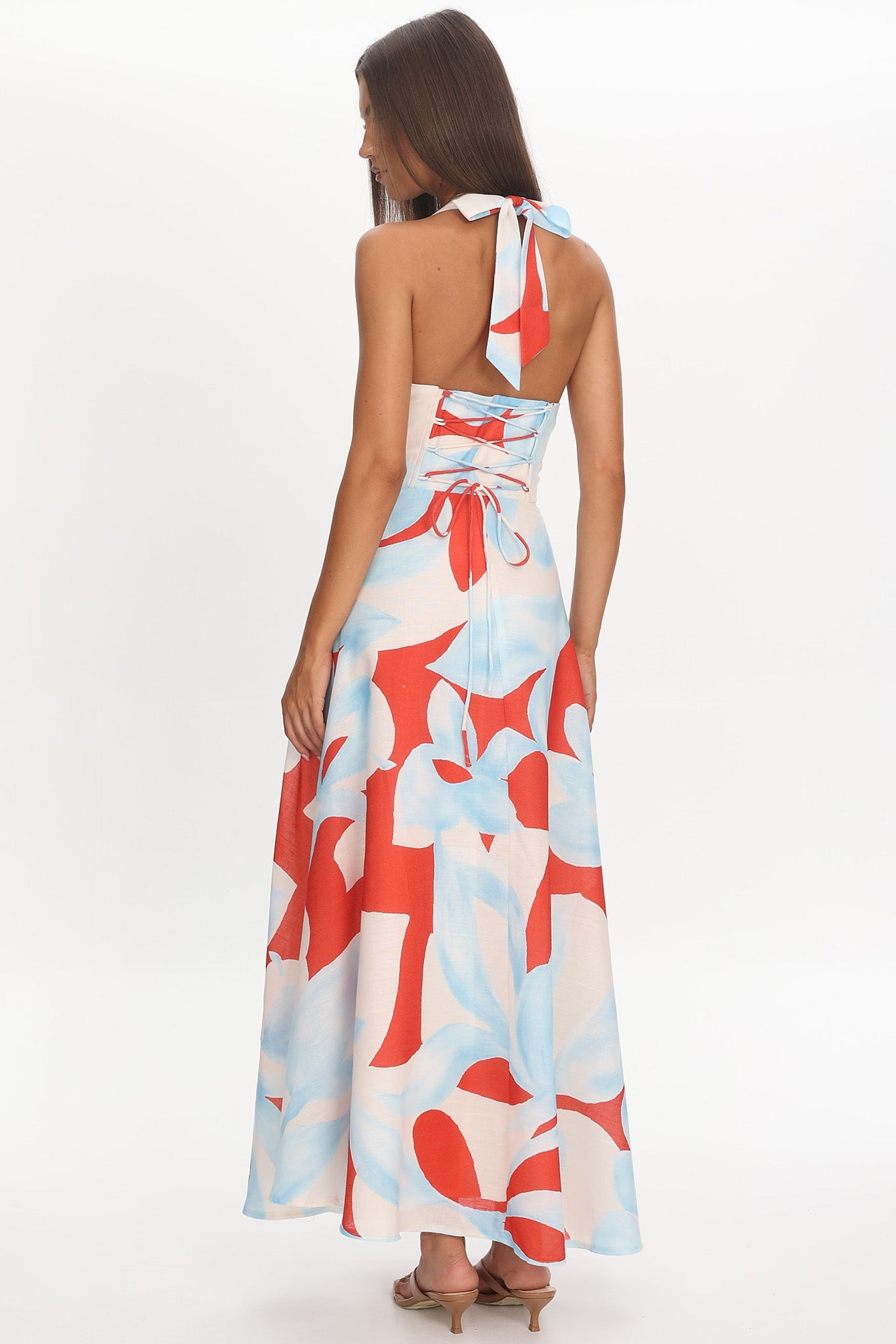 Riga Halterneck Maxi Dress Blue Multi by Selfie Leslie