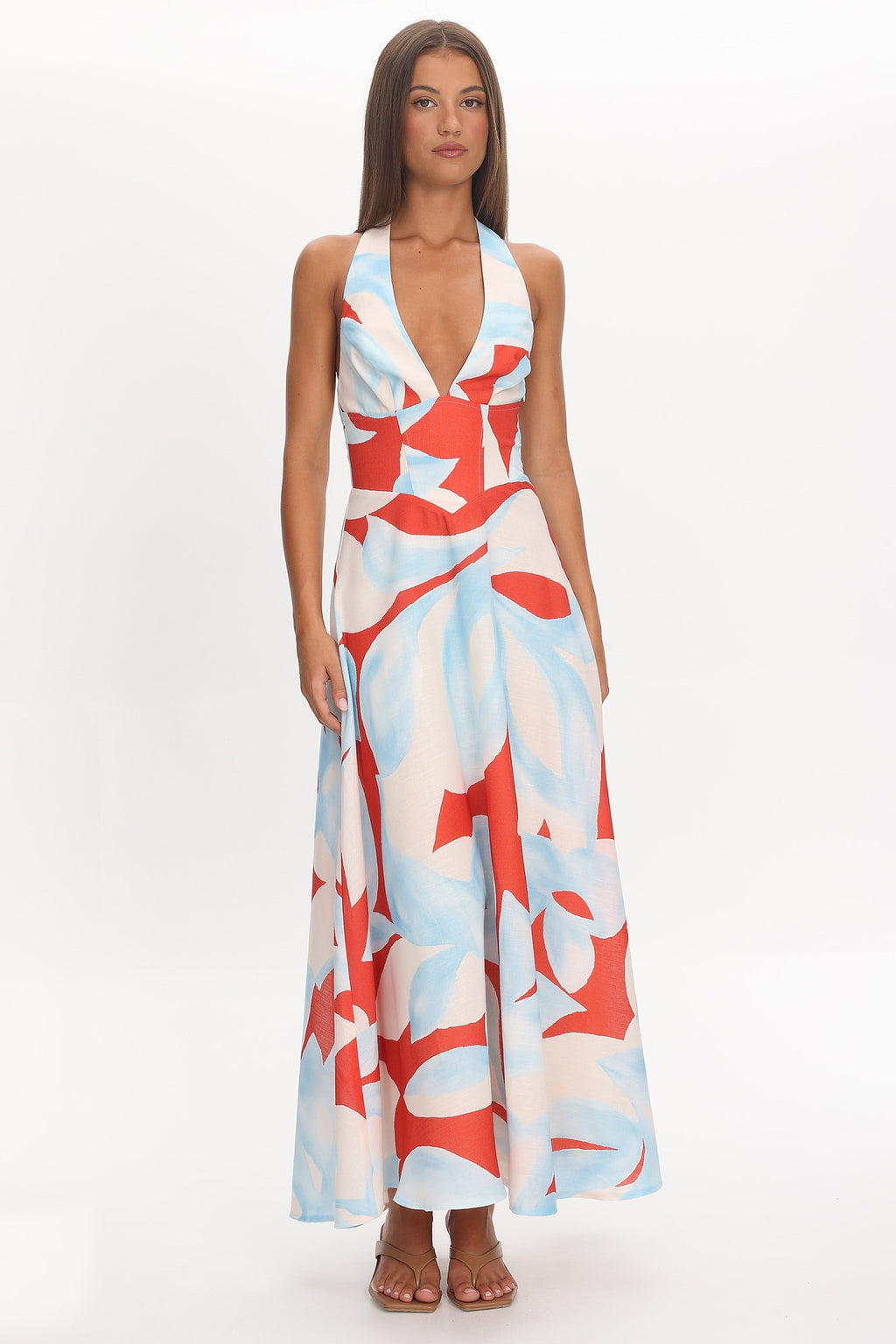 Riga Halterneck Maxi Dress Blue Multi by Selfie Leslie
