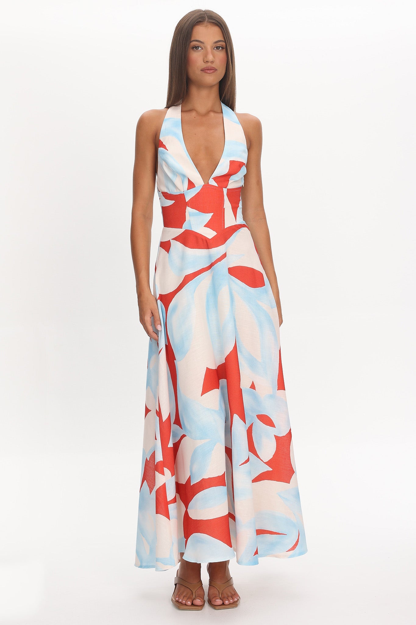 Riga Halterneck Maxi Dress Blue Multi by Selfie Leslie