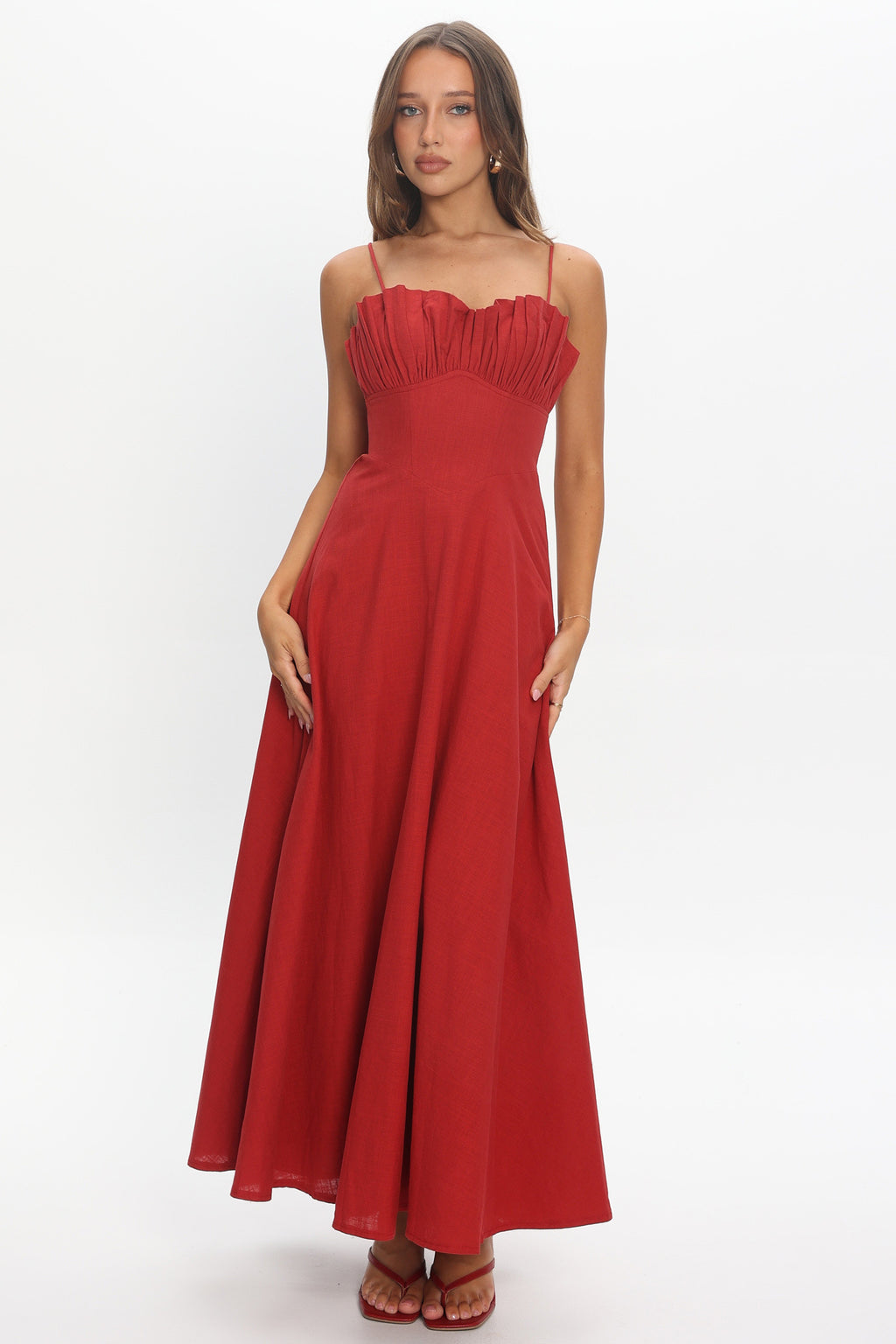 Tifanni Gathered Bust Maxi Dress Red
