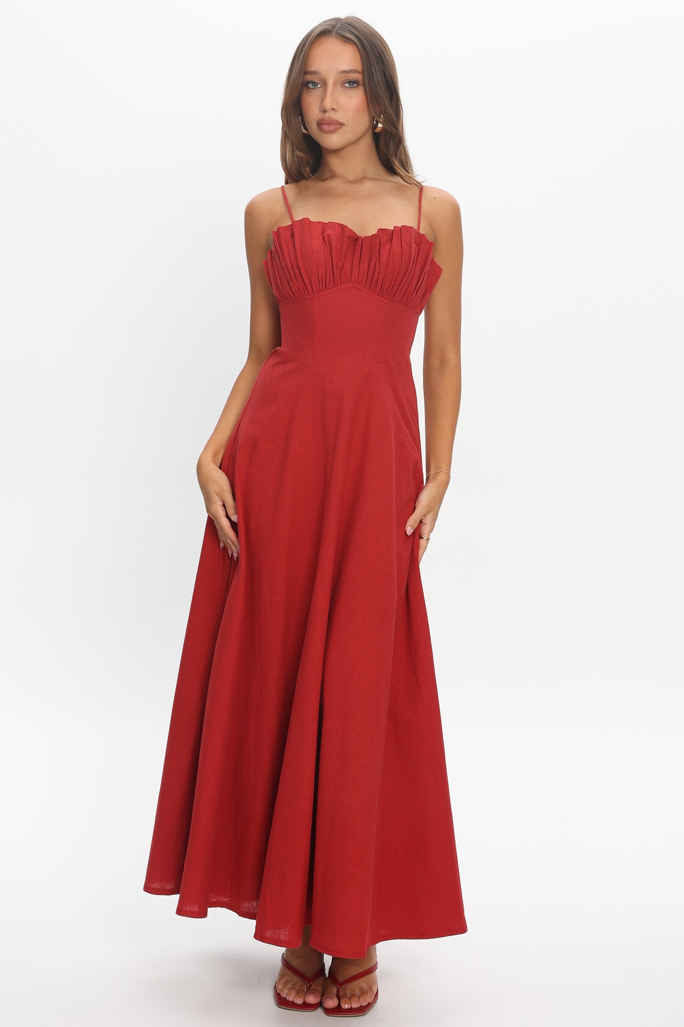Tifanni Gathered Bust Maxi Dress Red