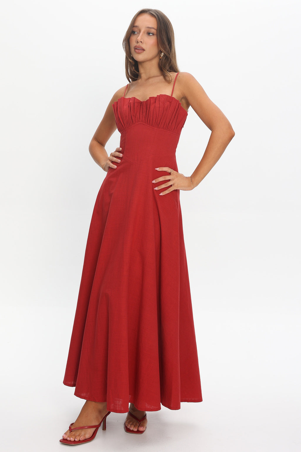 Tifanni Gathered Bust Maxi Dress Red