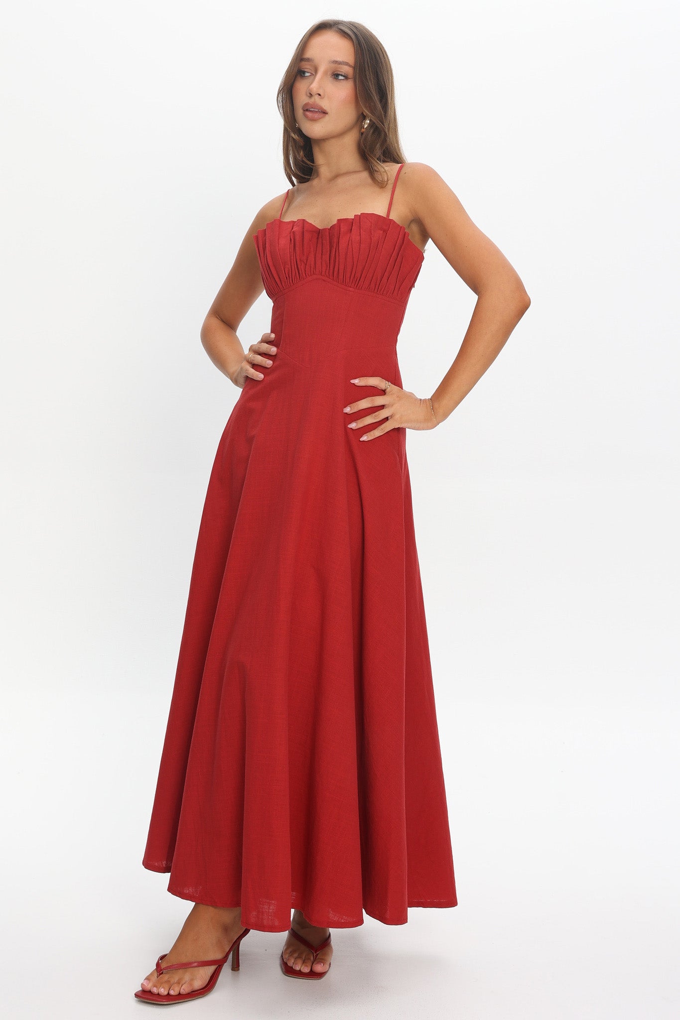 Tifanni Gathered Bust Maxi Dress Red
