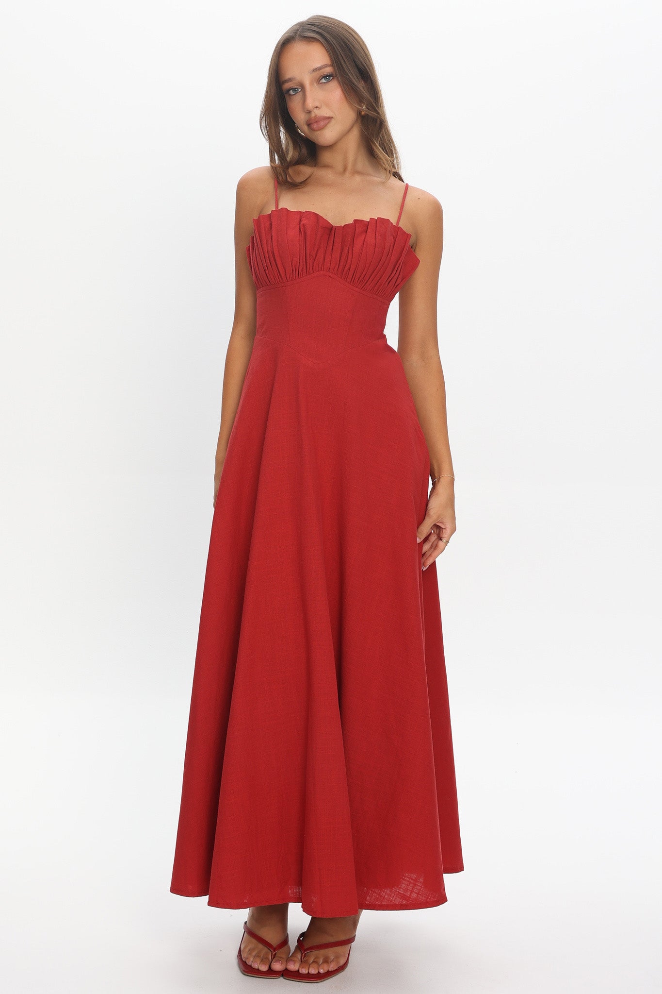 Tifanni Gathered Bust Maxi Dress Red