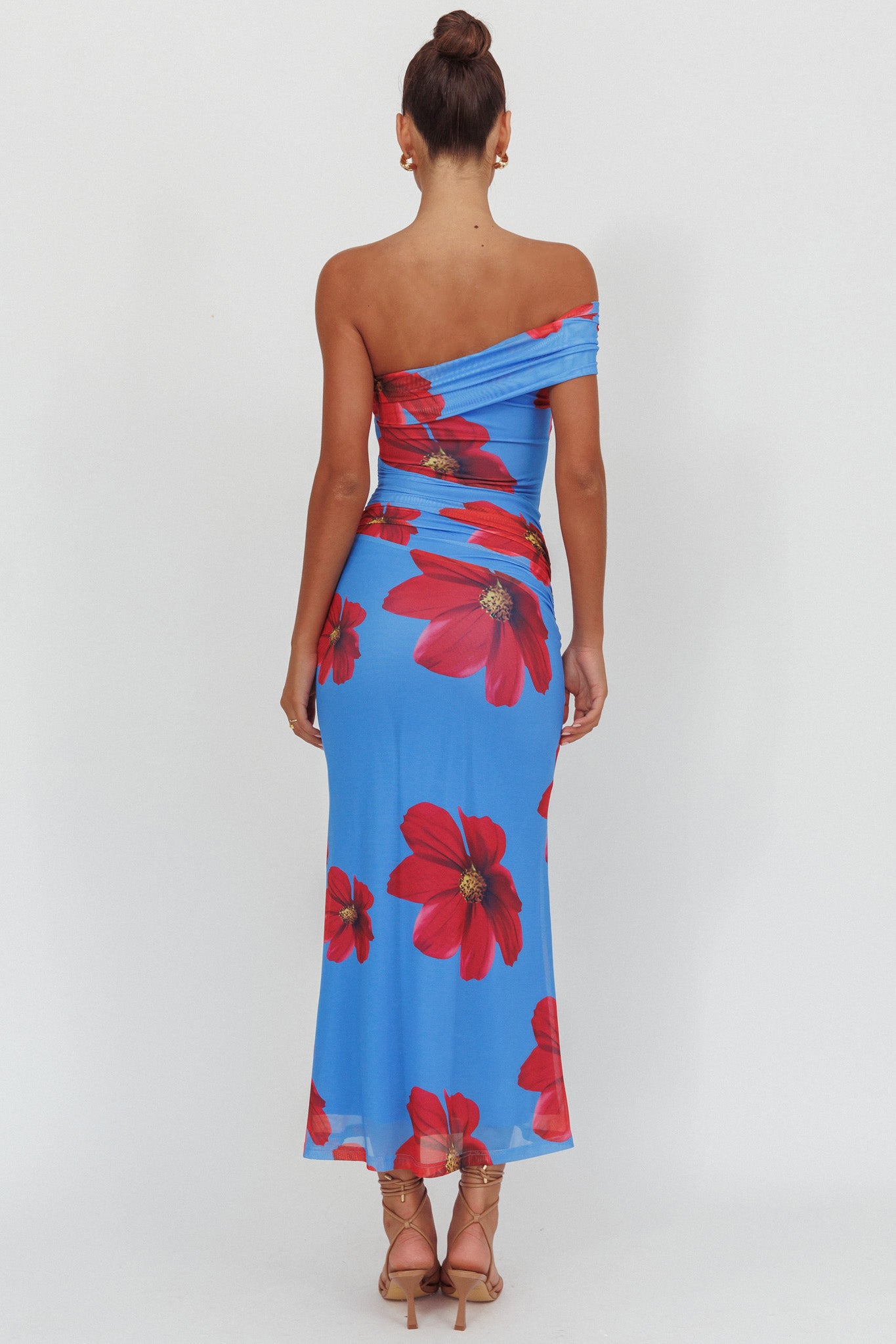 Gala One-Shoulder Maxi Dress Floral Blue by Selfie Leslie