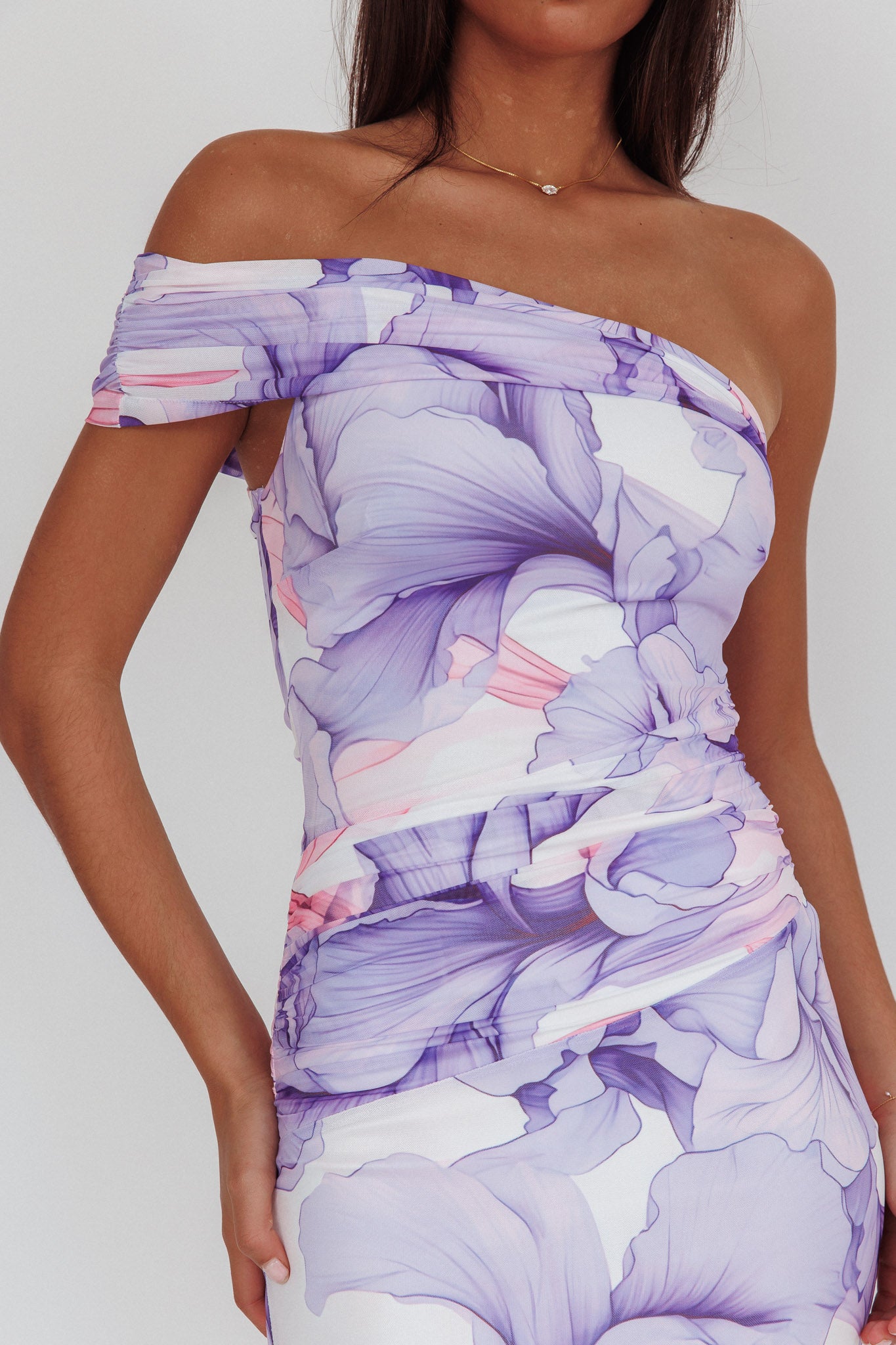lilac bodycon dress Off-Shoulder Cut-Out Mini Dress in Soft Lilac - XXL main image 0