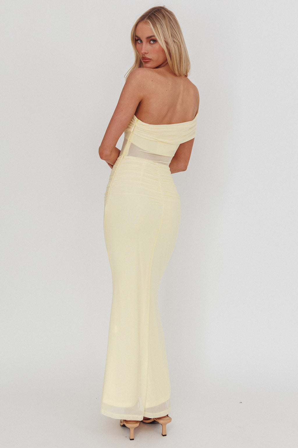 Gala One-Shoulder Sheer Waist Maxi Dress Yellow by Selfie Leslie
