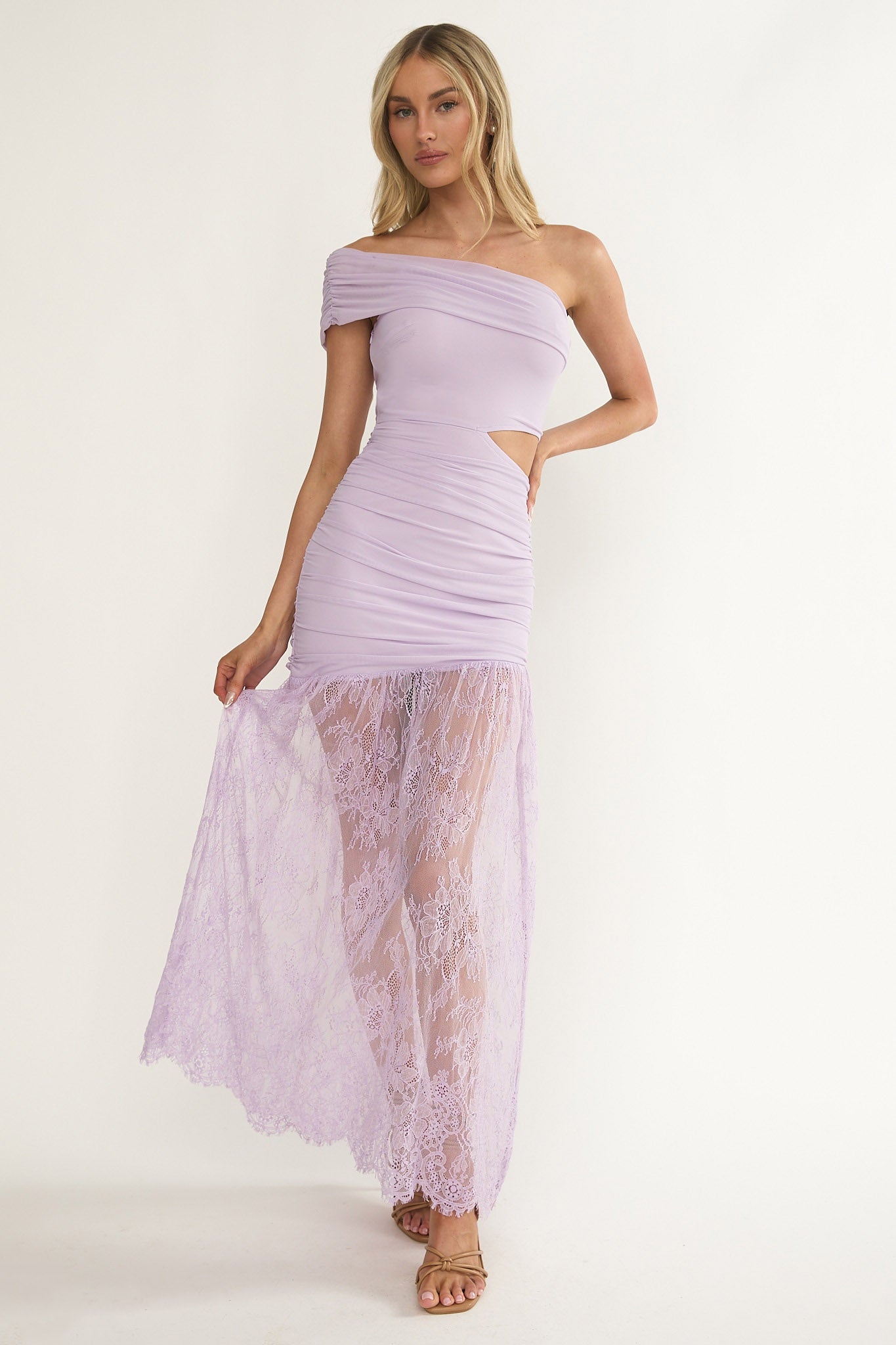 lilac lace dress Gala Cut-Out Waist Lace Maxi Dress Lilac