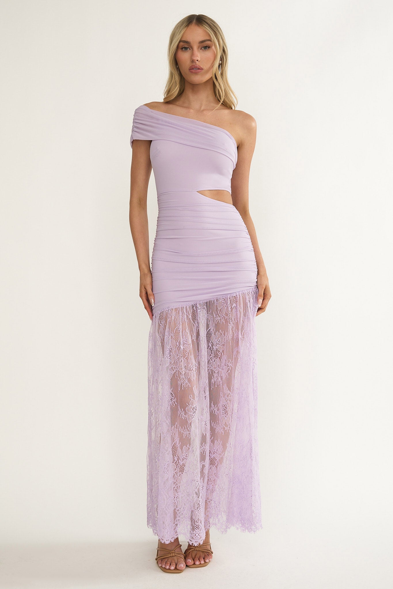 Gala Cut-Out Waist Lace Maxi Dress Lilac by Selfie Leslie