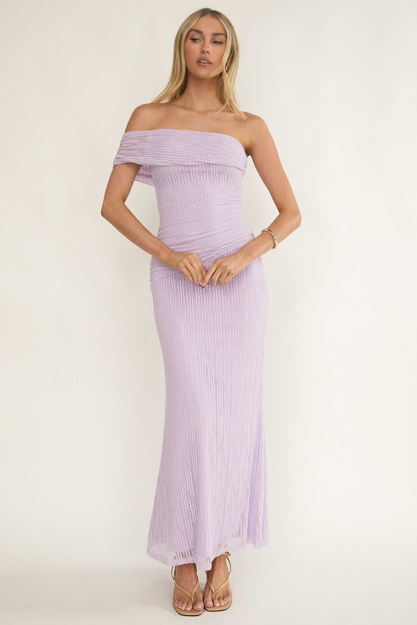 Gala One-Shoulder Textured Maxi Dress Lilac by Selfie Leslie