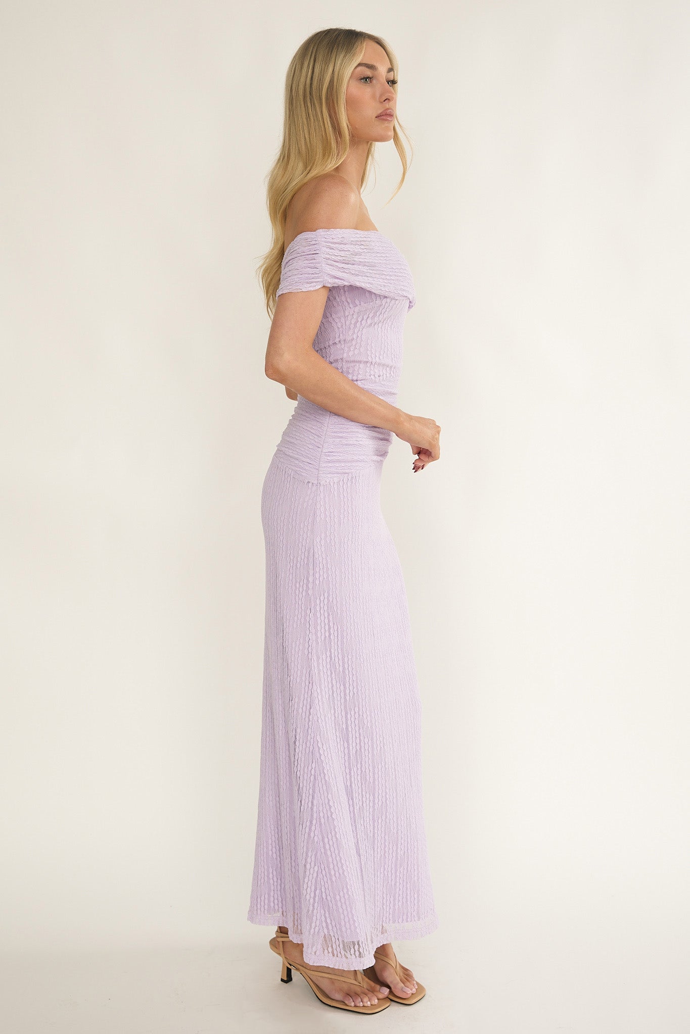 Gala One-Shoulder Textured Maxi Dress Lilac by Selfie Leslie