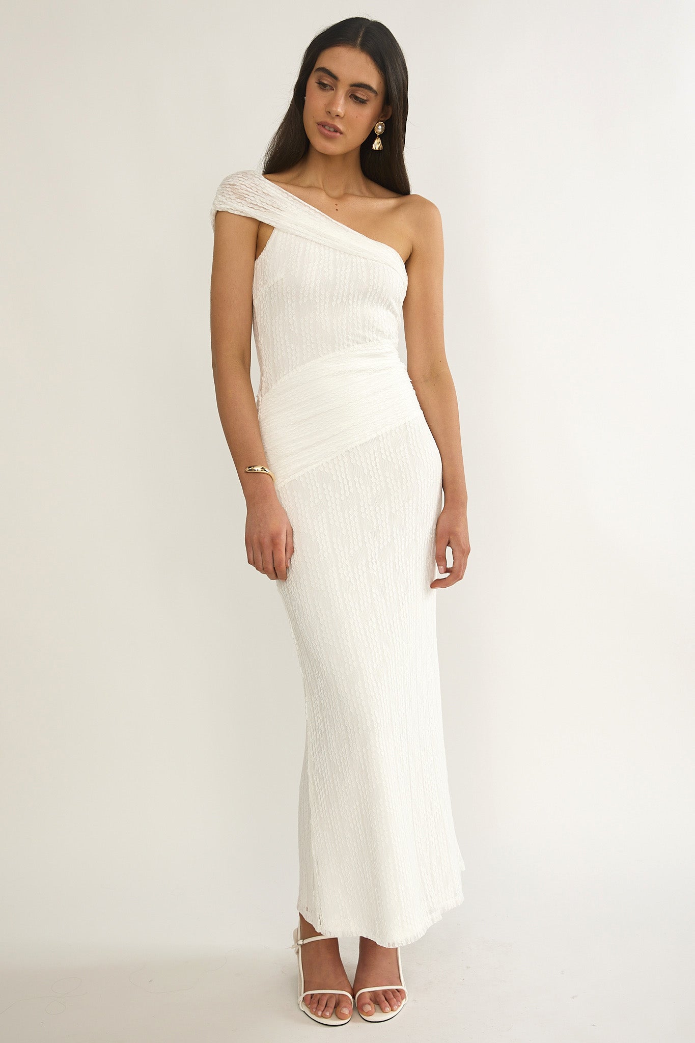 Gala One-Shoulder Textured Maxi Dress White by Selfie Leslie