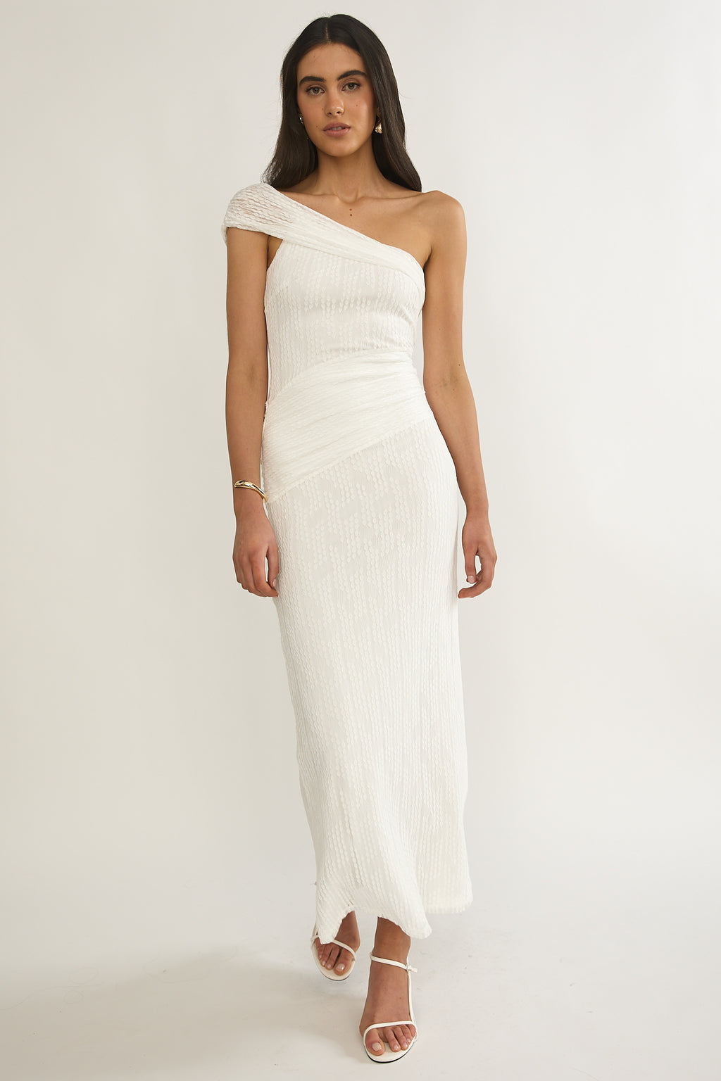 Gala One-Shoulder Textured Maxi Dress White - L Gala One-Shoulder Textured Maxi Dress White - L