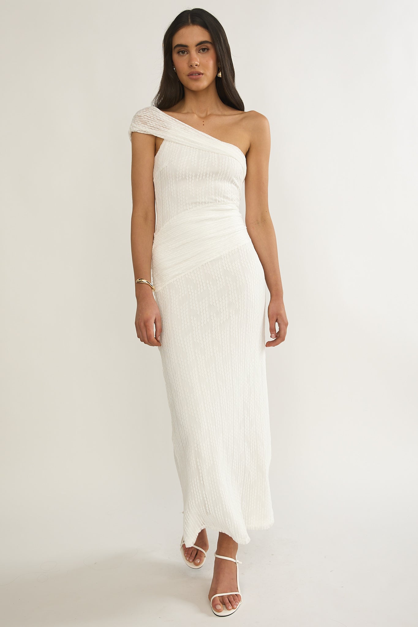 Gala One-Shoulder Textured Maxi Dress White Gala One-Shoulder Textured Maxi Dress White