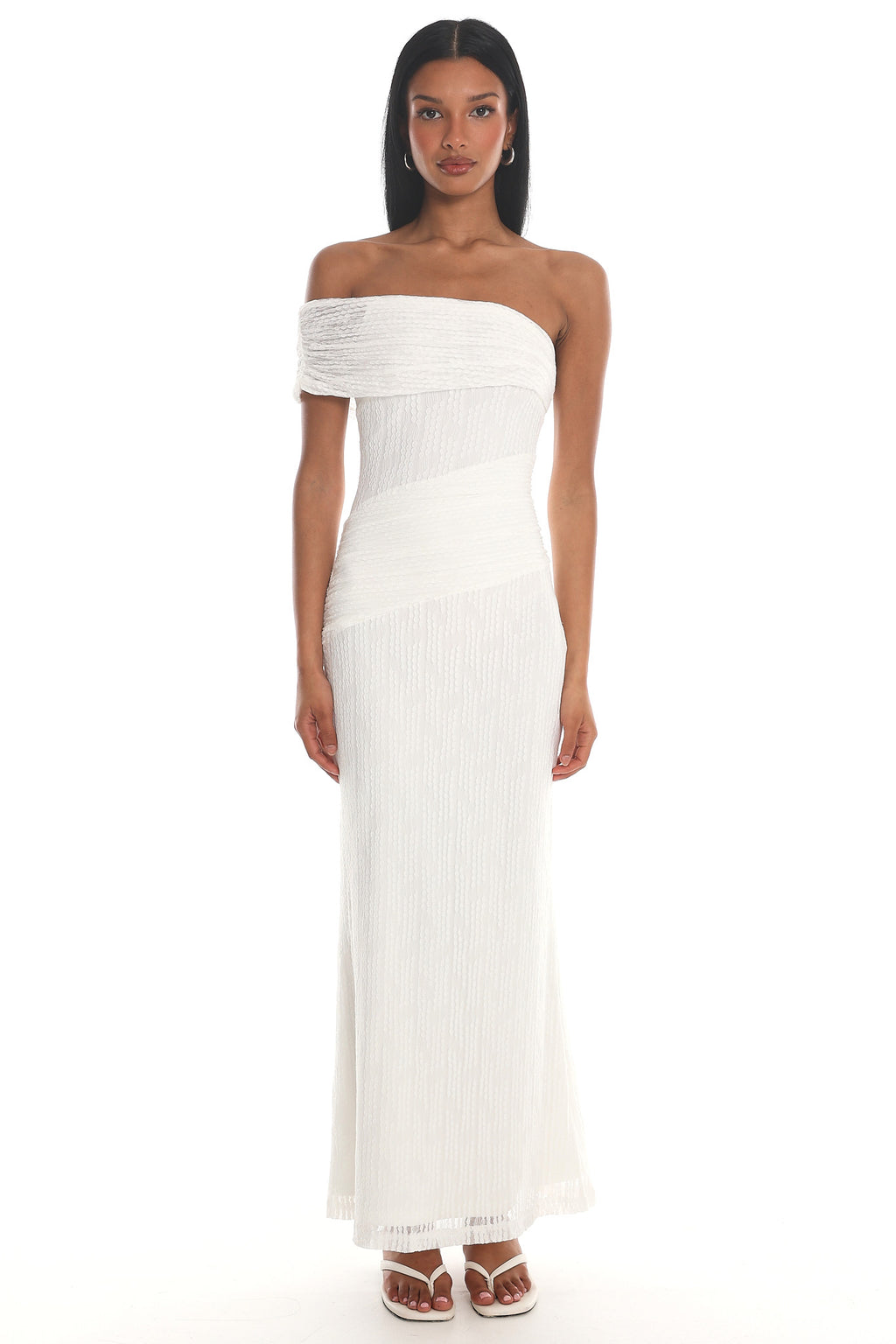 Gala One-Shoulder Textured Maxi Dress White by Selfie Leslie