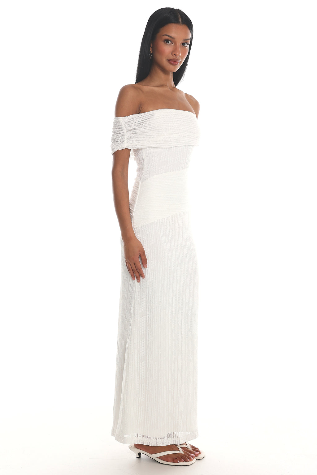 Gala One-Shoulder Textured Maxi Dress White by Selfie Leslie