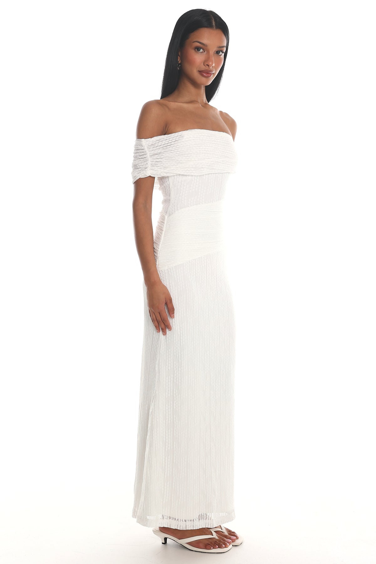 Gala One-Shoulder Textured Maxi Dress White by Selfie Leslie