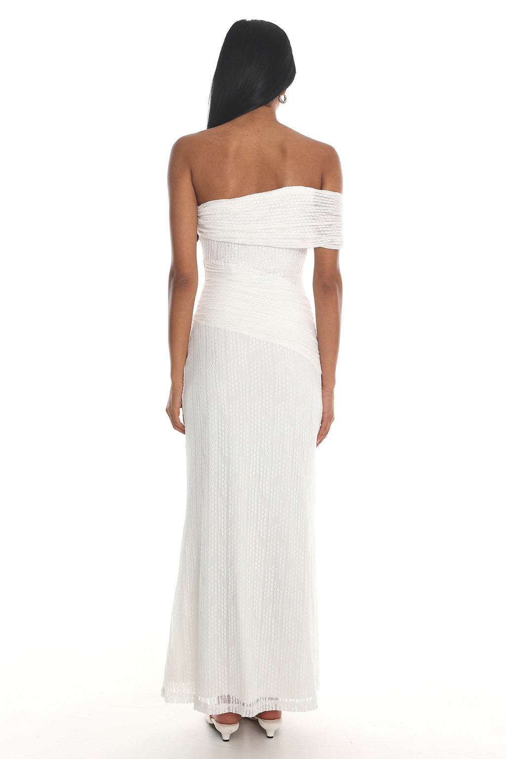 Gala One-Shoulder Textured Maxi Dress White by Selfie Leslie
