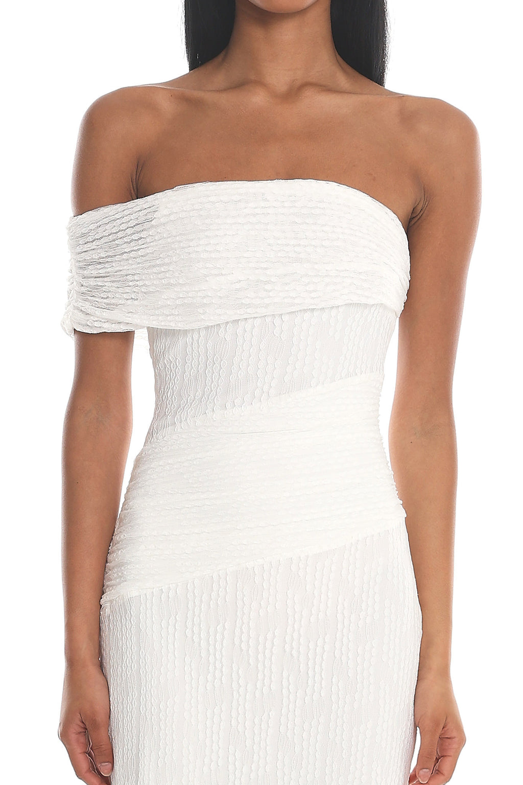 Gala One-Shoulder Textured Maxi Dress White by Selfie Leslie
