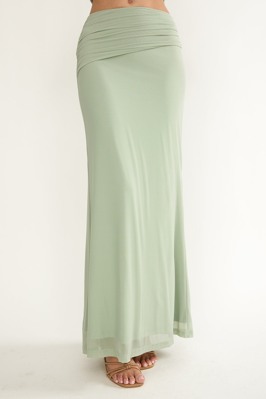 Gala Ruched Waist Maxi Skirt Sage by Selfie Leslie