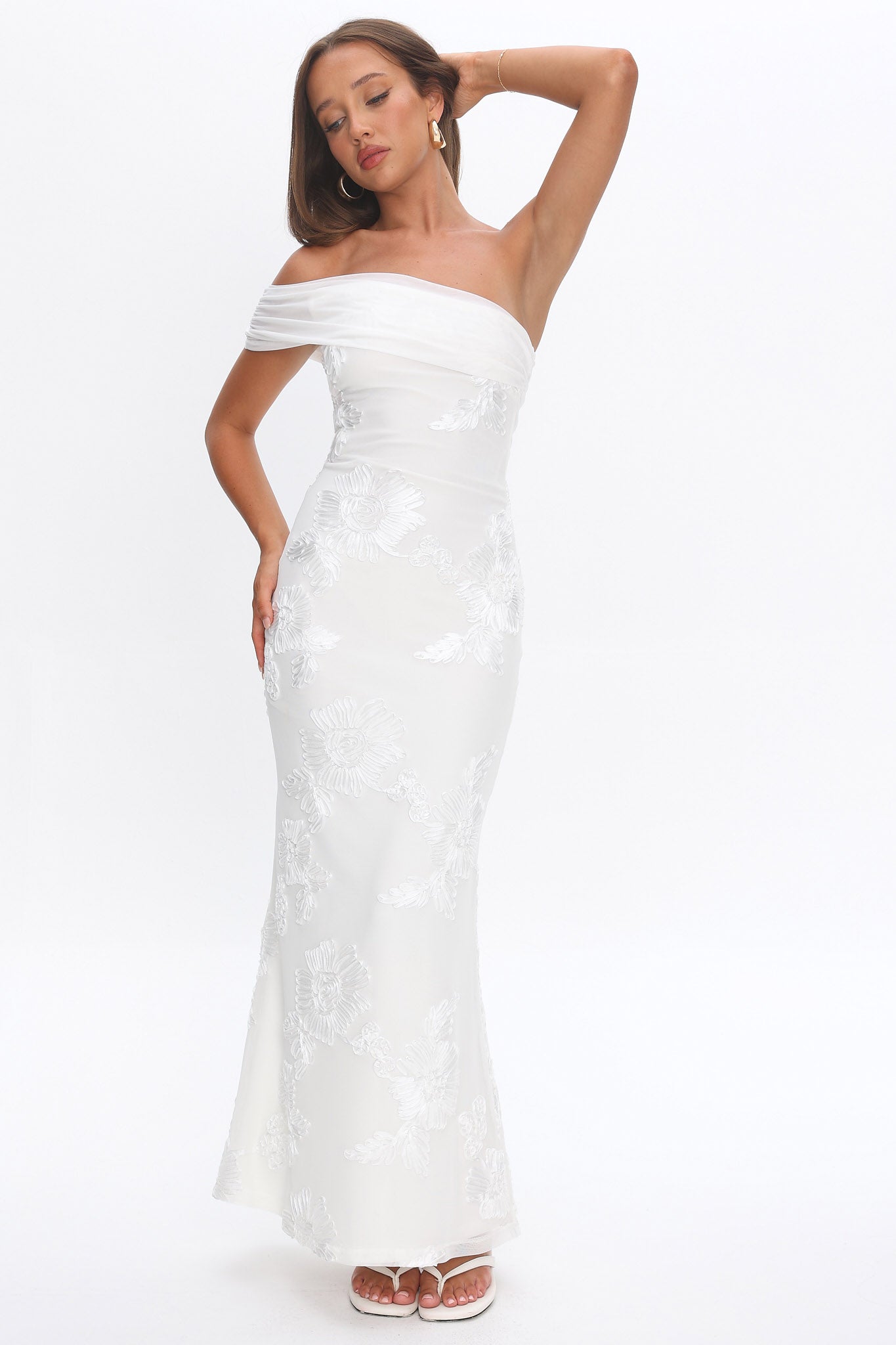 embellished one shoulder maxi dress Gala One-Shoulder Maxi Dress Embellished White