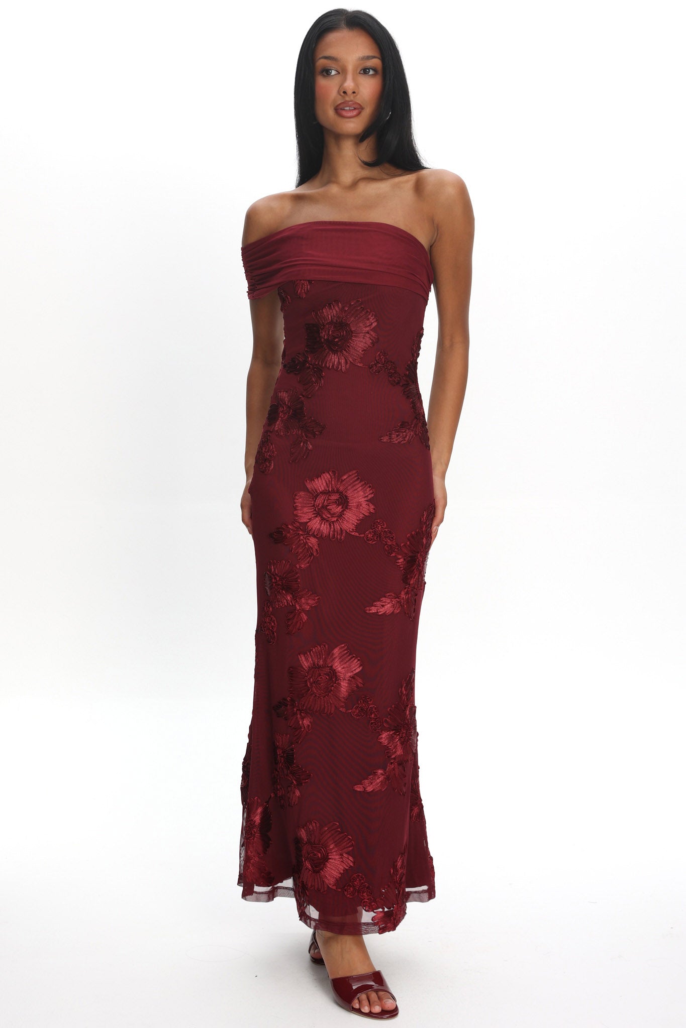 burgundy one shoulder maxi dress One Shoulder Open Back Burgundy Long Prom Dress with High Slit, Beaded –  abcprom main image 1