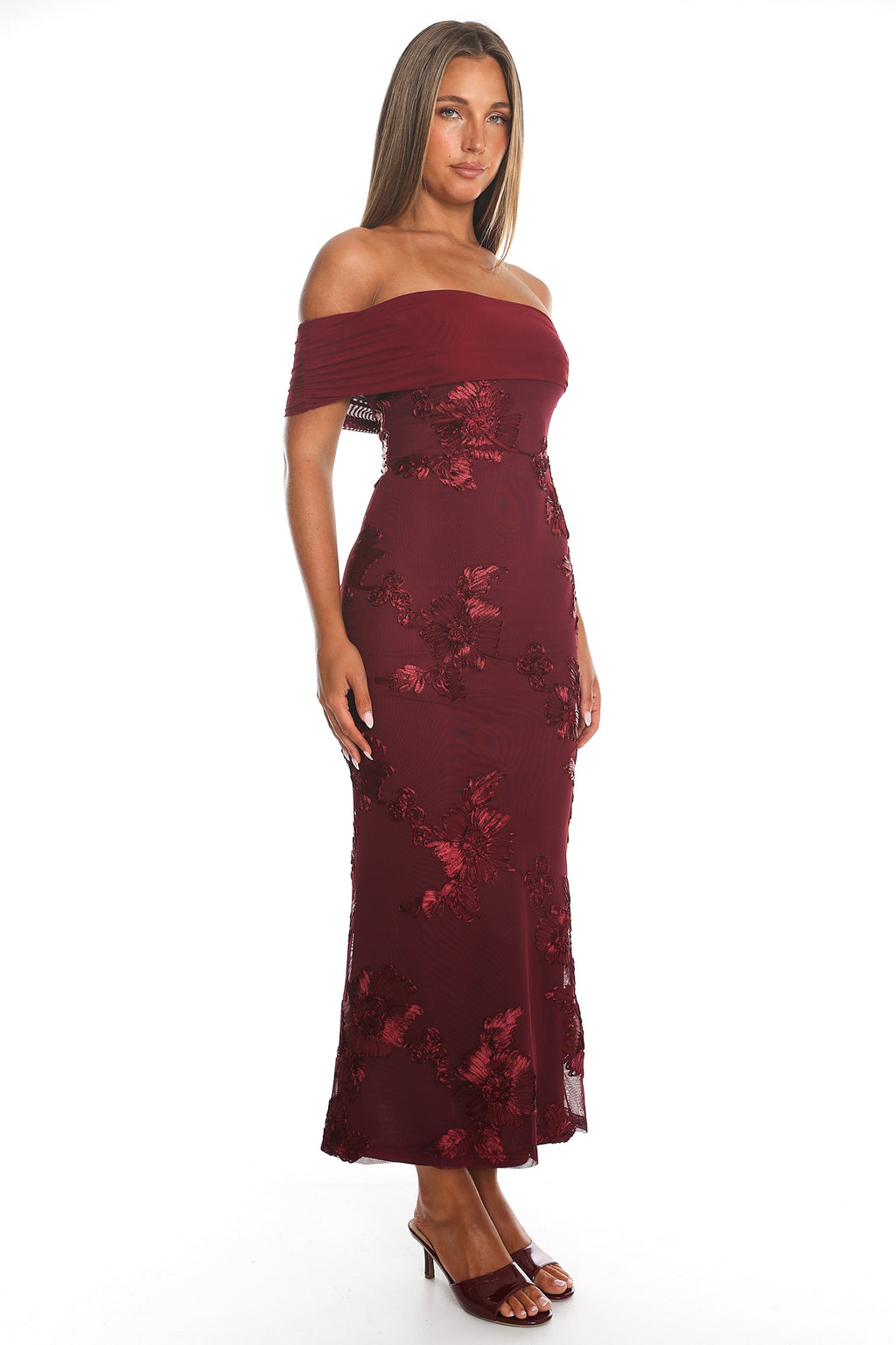 Gala One-Shoulder Maxi Dress Embellished Wine by Selfie Leslie