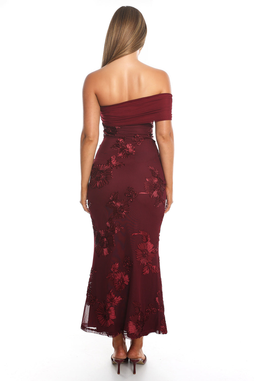 Gala One-Shoulder Maxi Dress Embellished Wine by Selfie Leslie