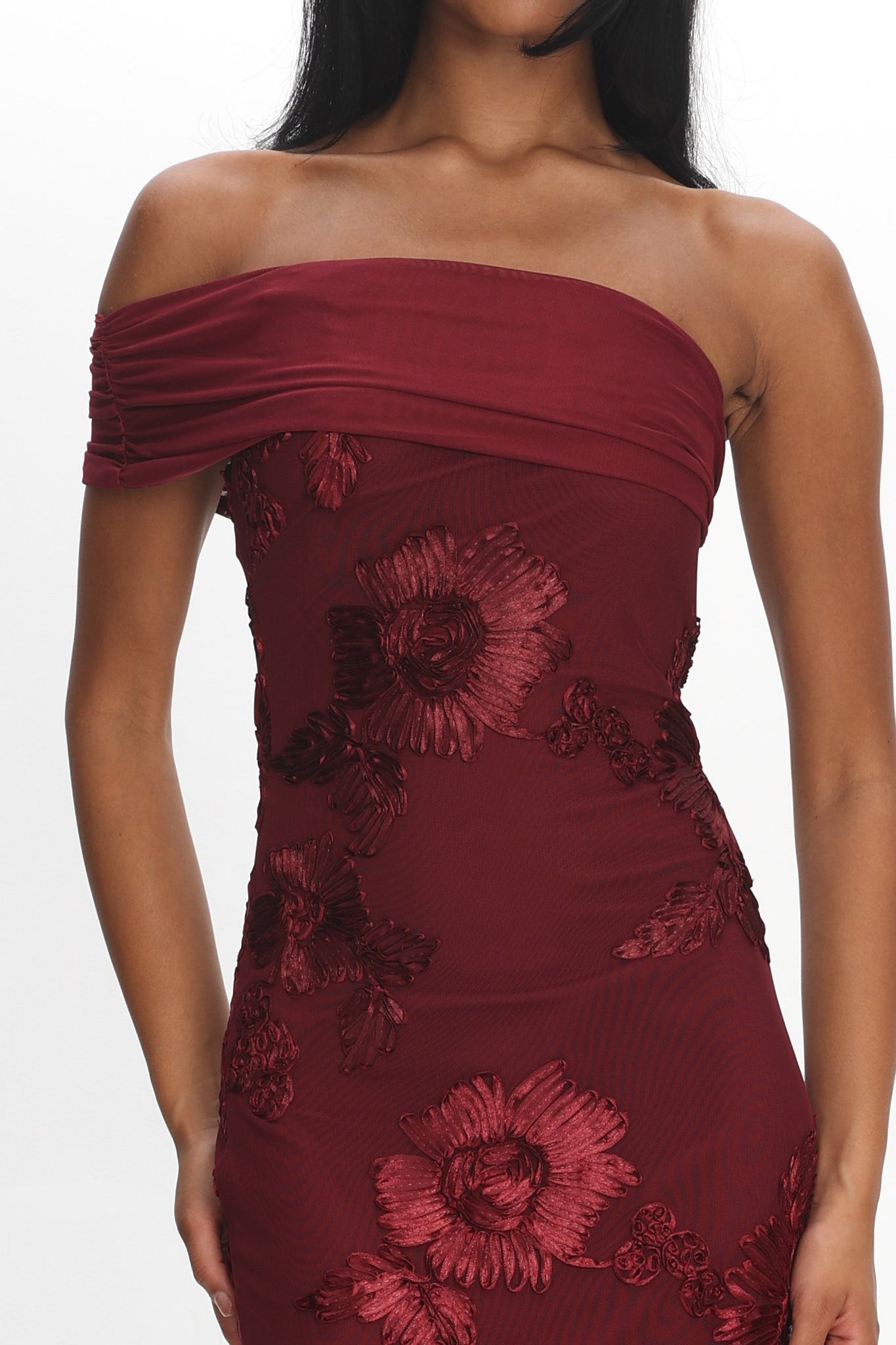 Gala One-Shoulder Maxi Dress Embellished Wine Selfie Leslie