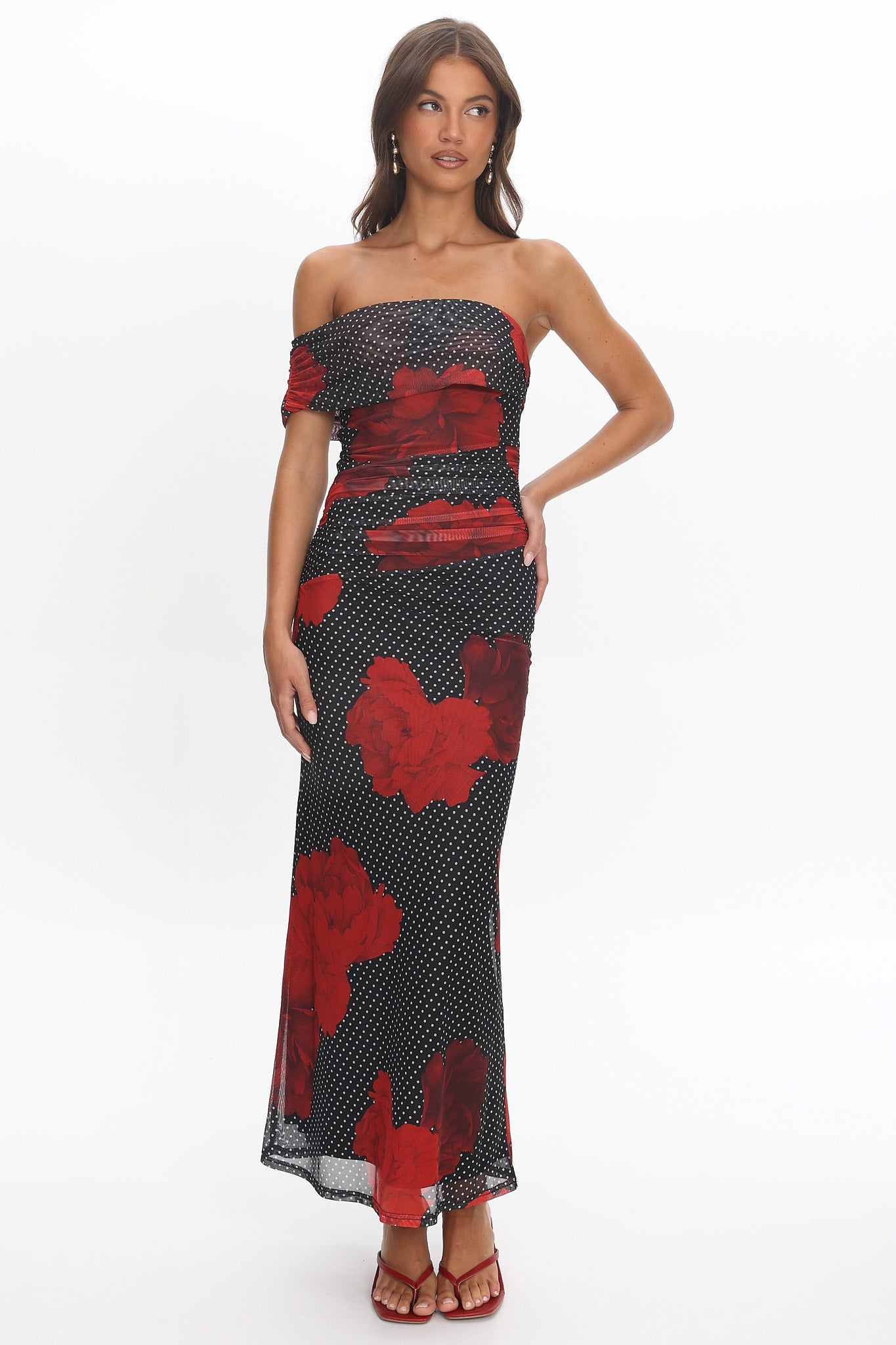 Gala One-Shoulder Maxi Dress Rose Black by Selfie Leslie